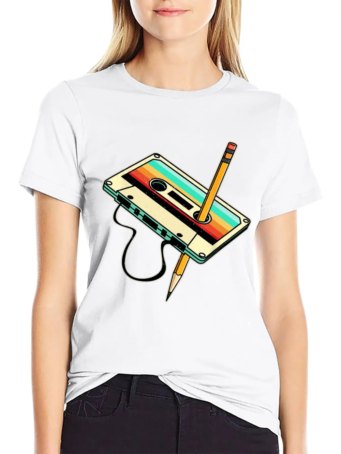 80s Cassette Tape Pencil 1980s Retro Vintage Classic Fit Graphic Tee For Daily Comfort – Unisex Cotton Shirt