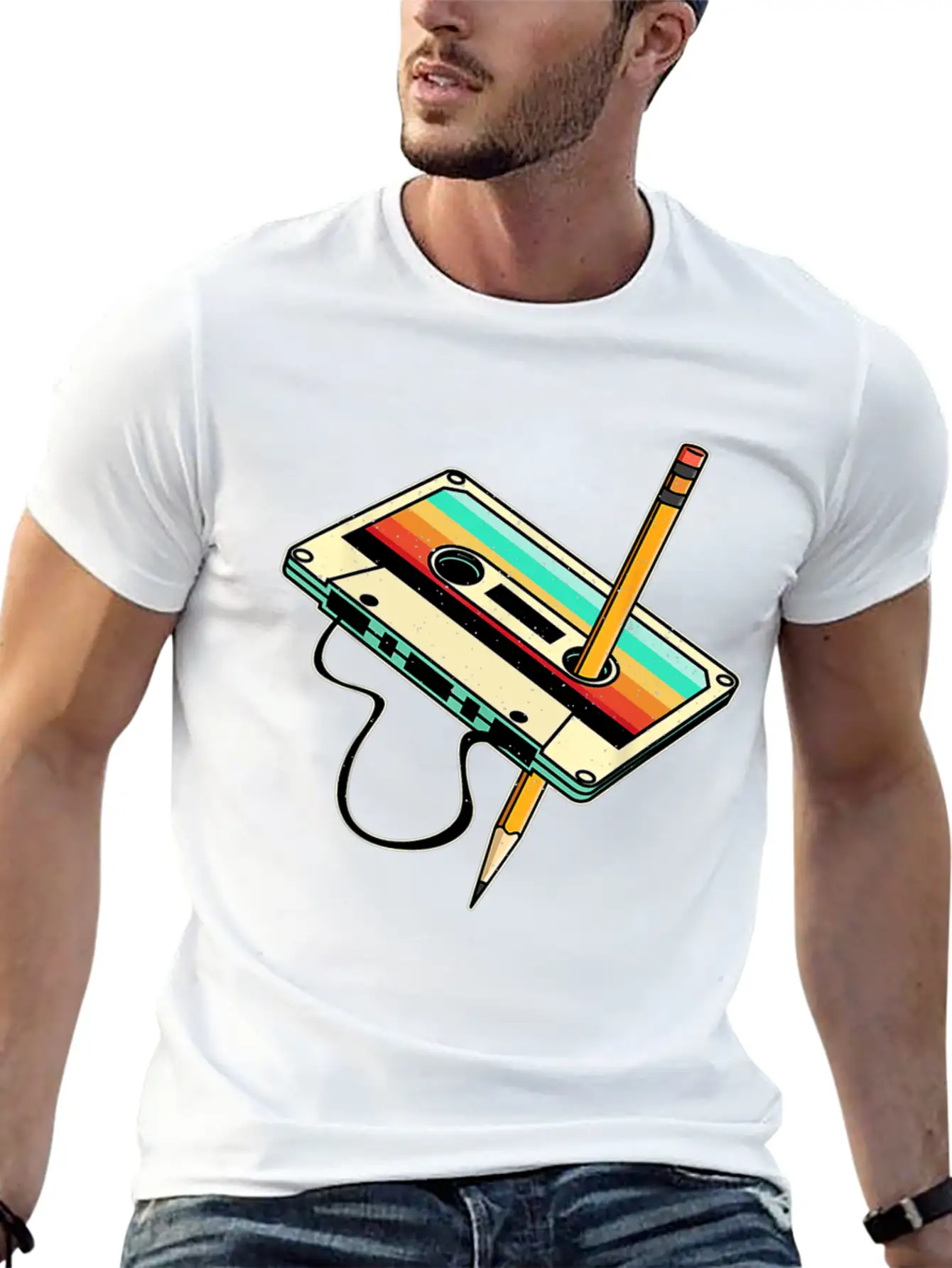 80s Cassette Tape Pencil 1980s Retro Vintage Classic Fit Graphic Tee For Daily Comfort – Unisex Cotton Shirt