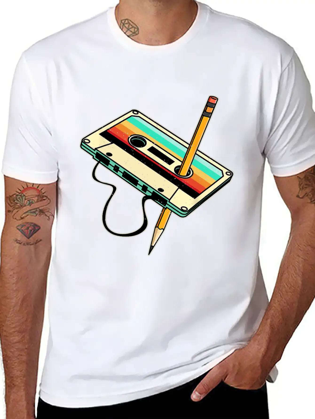 80s Cassette Tape Pencil 1980s Retro Vintage Classic Fit Graphic Tee For Daily Comfort – Unisex Cotton Shirt