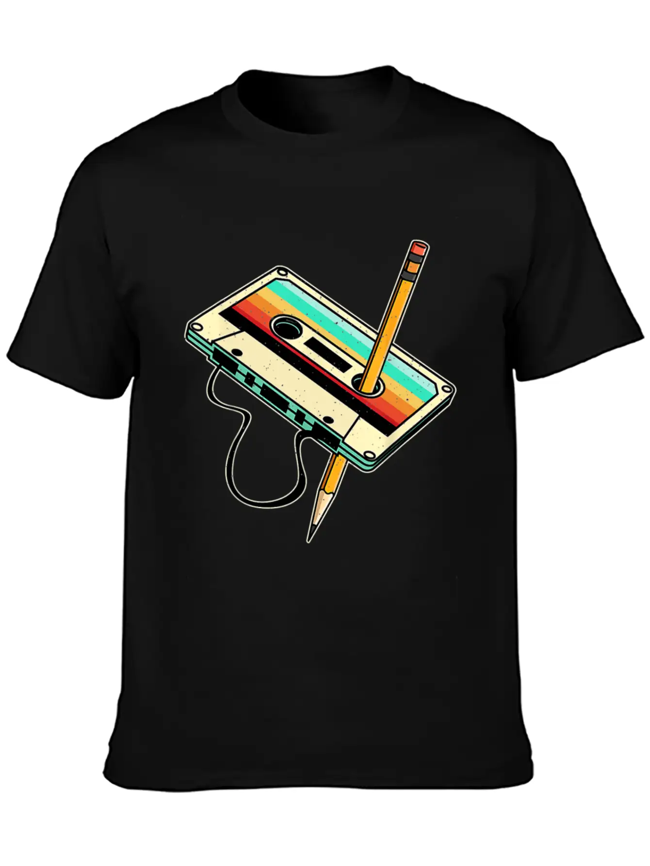 80s Cassette Tape Pencil 1980s Retro Vintage Classic Fit Graphic Tee For Daily Comfort – Unisex Cotton Shirt