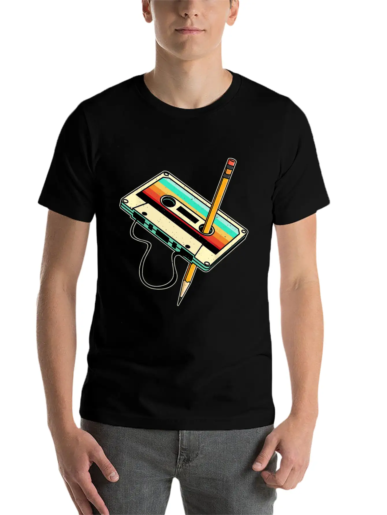 80s Cassette Tape Pencil 1980s Retro Vintage Classic Fit Graphic Tee For Daily Comfort – Unisex Cotton Shirt
