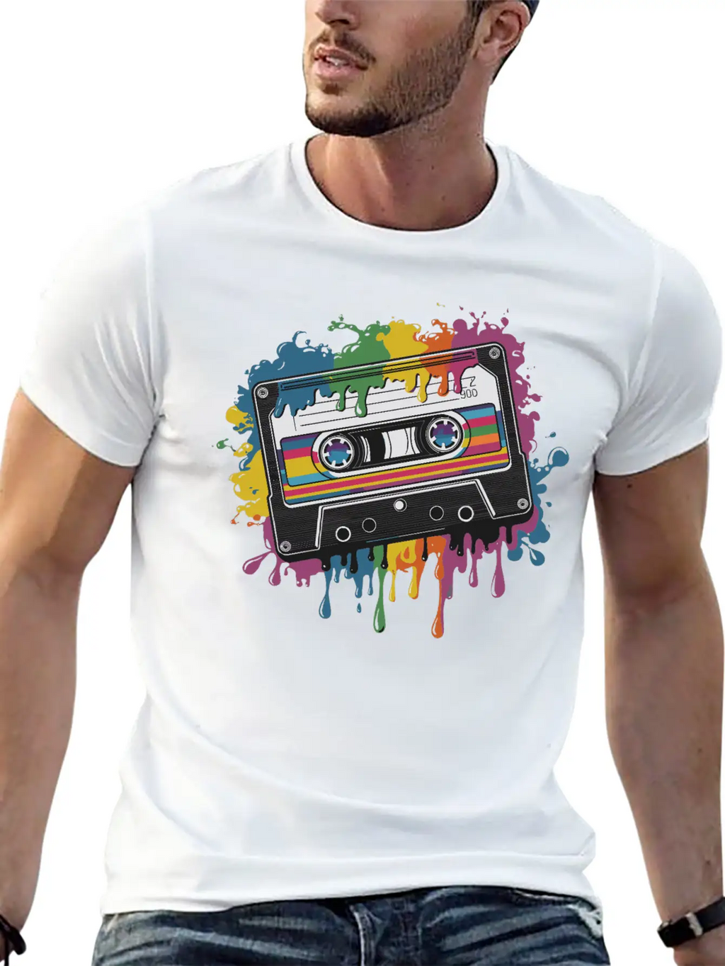 80s Retro Cassette Splash Classic Cassette Tape Unisex Casual T-Shirt – Clean Design For Daily Comfort