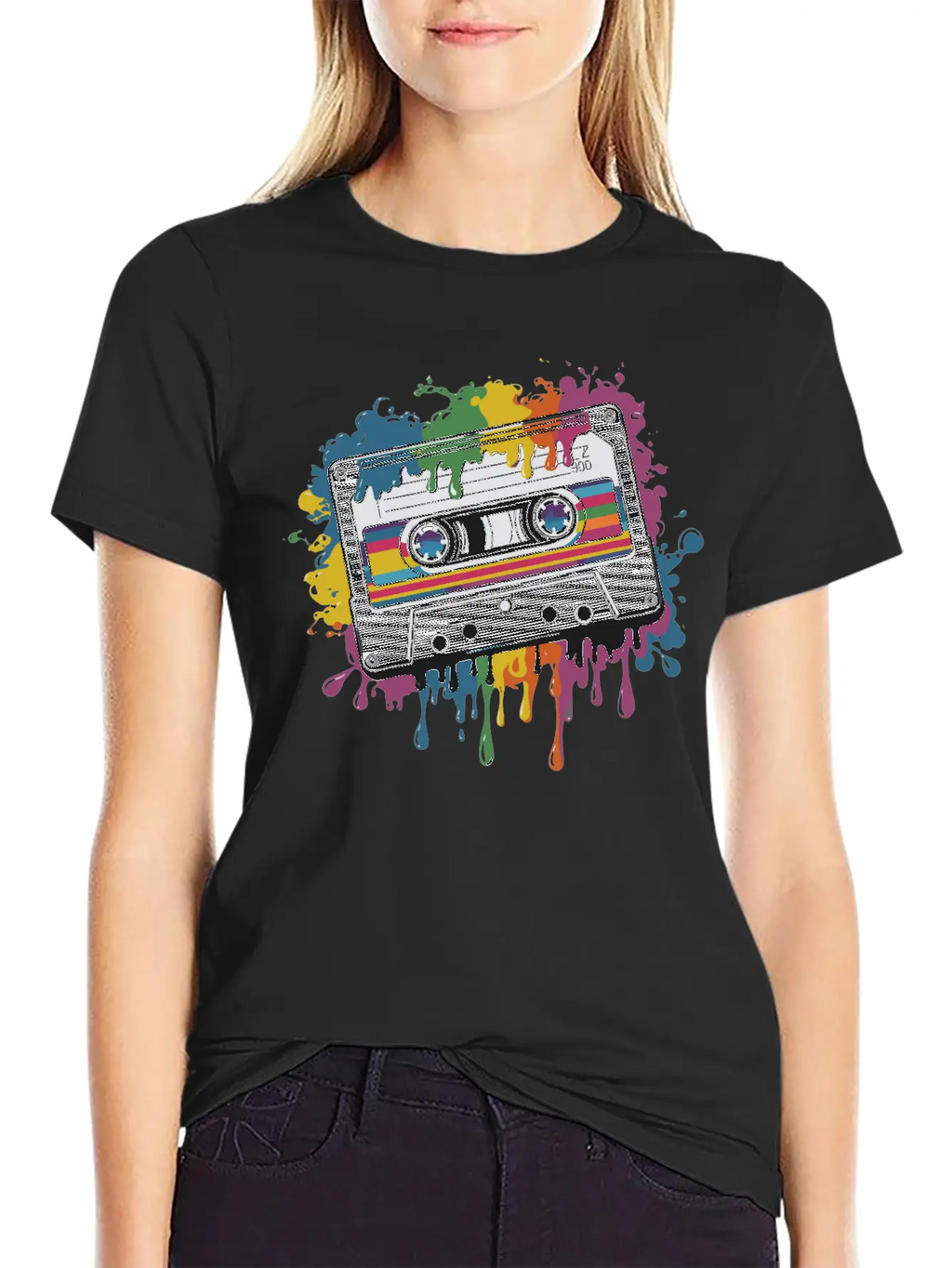 80s Retro Cassette Splash Classic Cassette Tape Unisex Casual T-Shirt – Clean Design For Daily Comfort