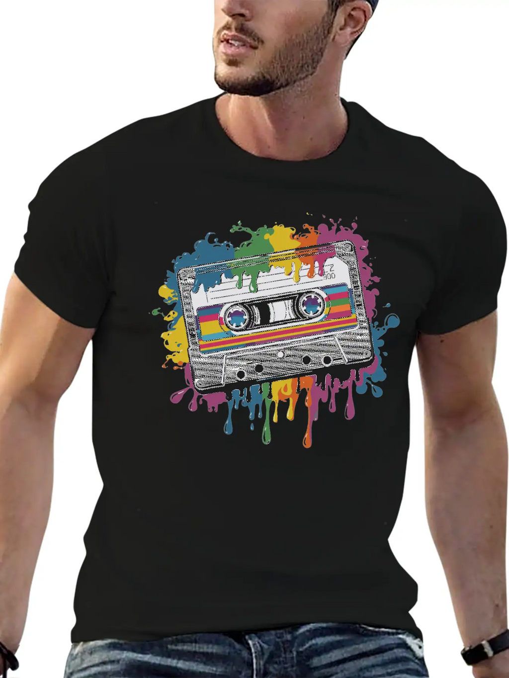 80s Retro Cassette Splash Classic Cassette Tape Unisex Casual T-Shirt – Clean Design For Daily Comfort