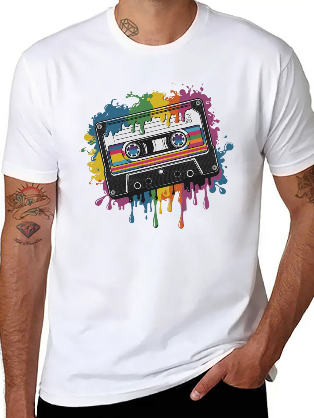 80s Retro Cassette Splash Classic Cassette Tape Unisex Casual T-Shirt – Clean Design For Daily Comfort
