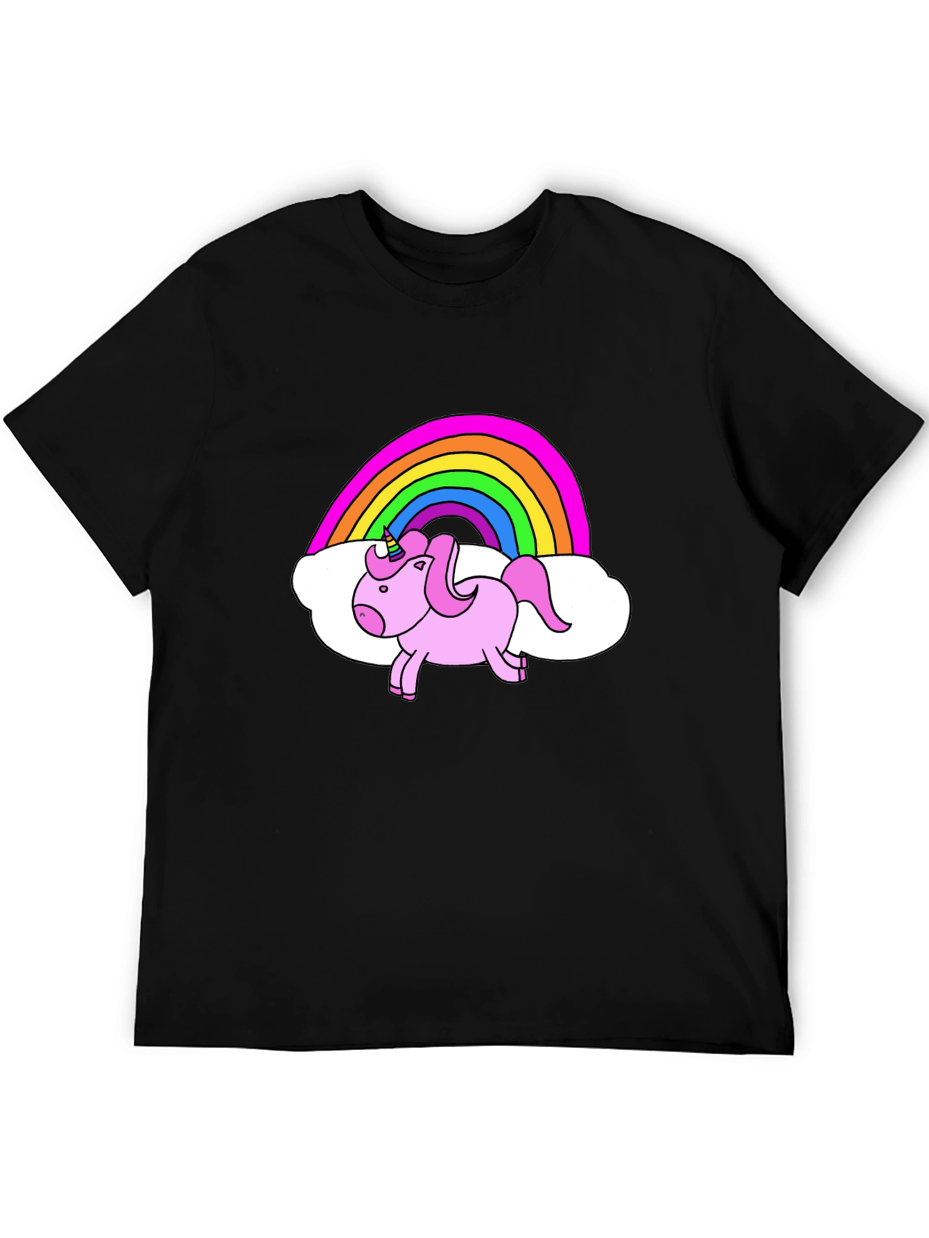 Rainbow Unicorn Graphic Tee - Black Cotton T-Shirt