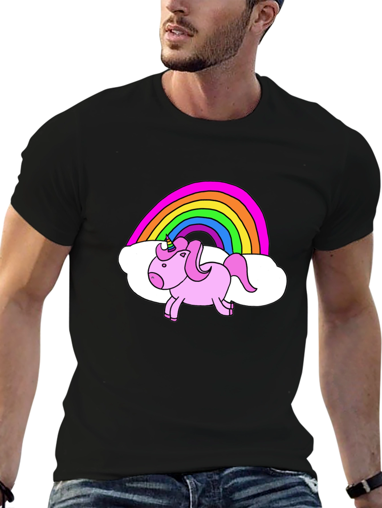 Rainbow Unicorn Graphic Tee - Black Cotton T-Shirt