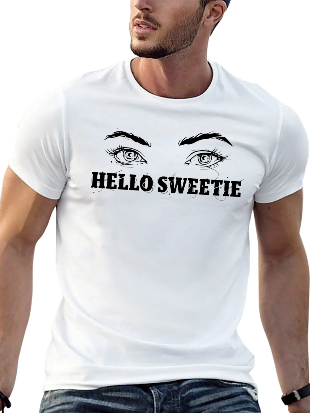 Hello Sweetie T-Shirt - Graphic Tee Eyes Design Black