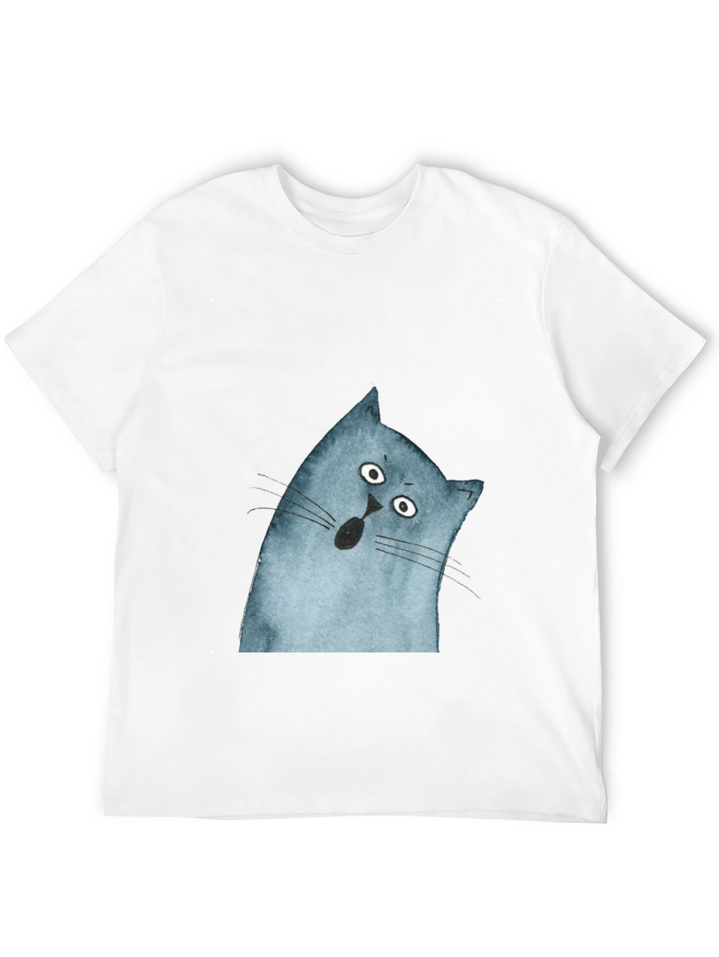 Surprised Cat Graphic Tee - Black Cotton Casual Top