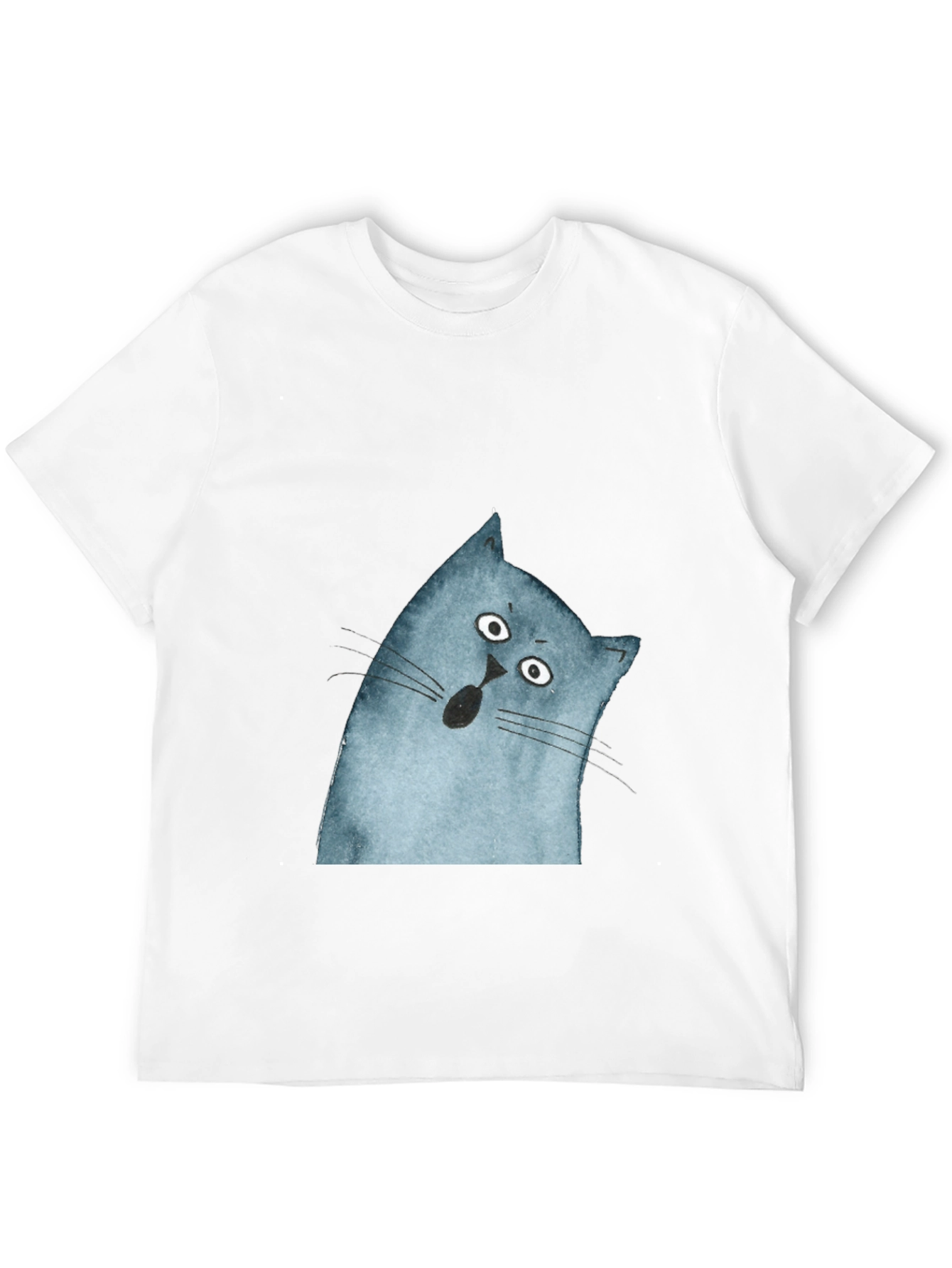 Surprised Cat Graphic Tee - Black Cotton Casual Top