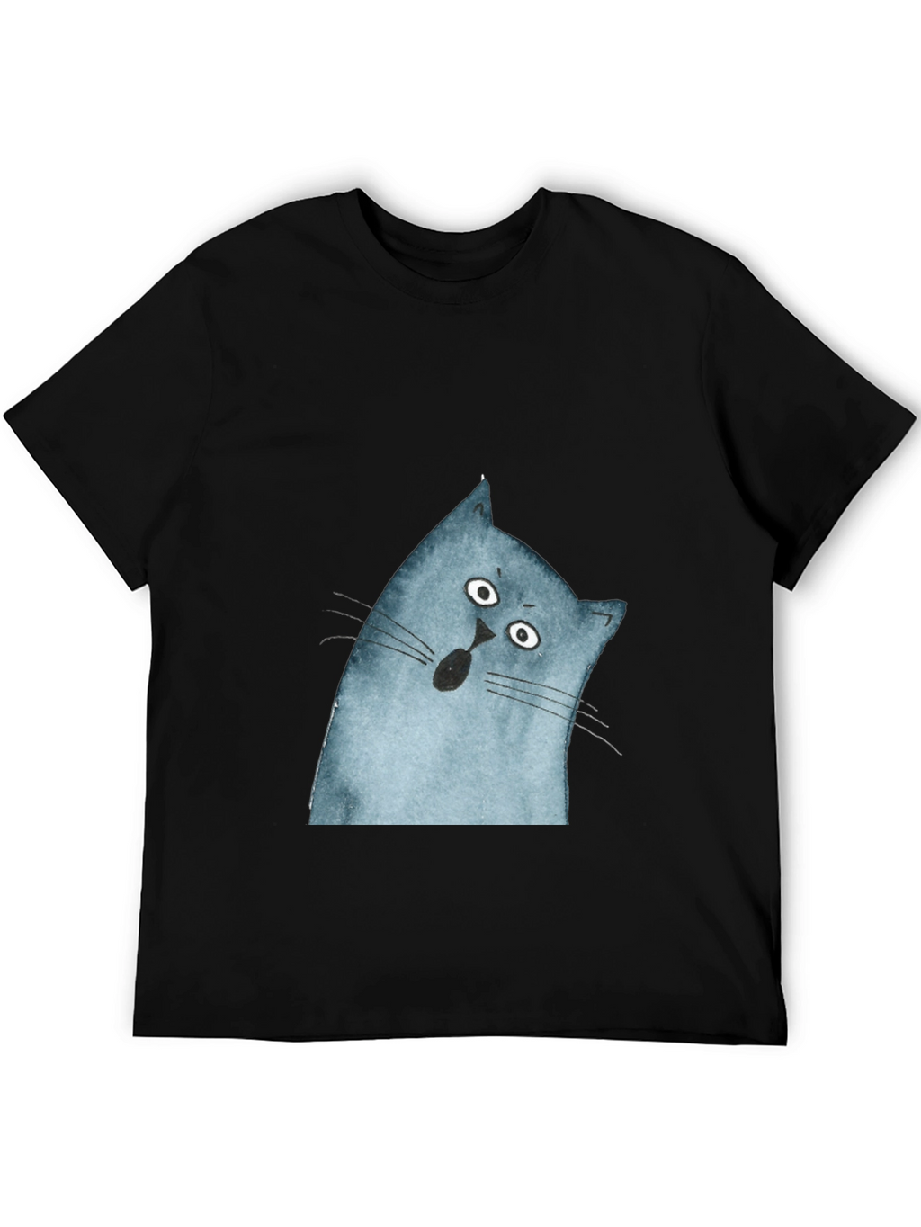 Surprised Cat Graphic Tee - Black Cotton Casual Top