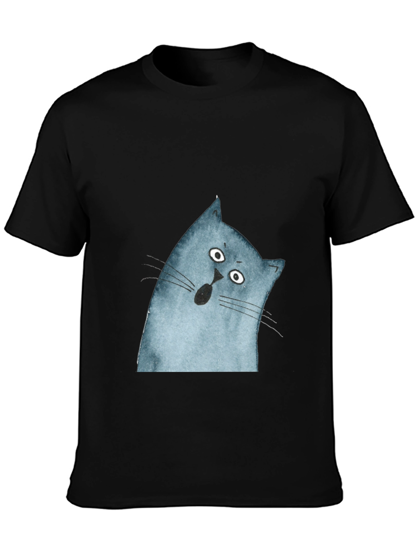 Surprised Cat Graphic Tee - Black Cotton Casual Top