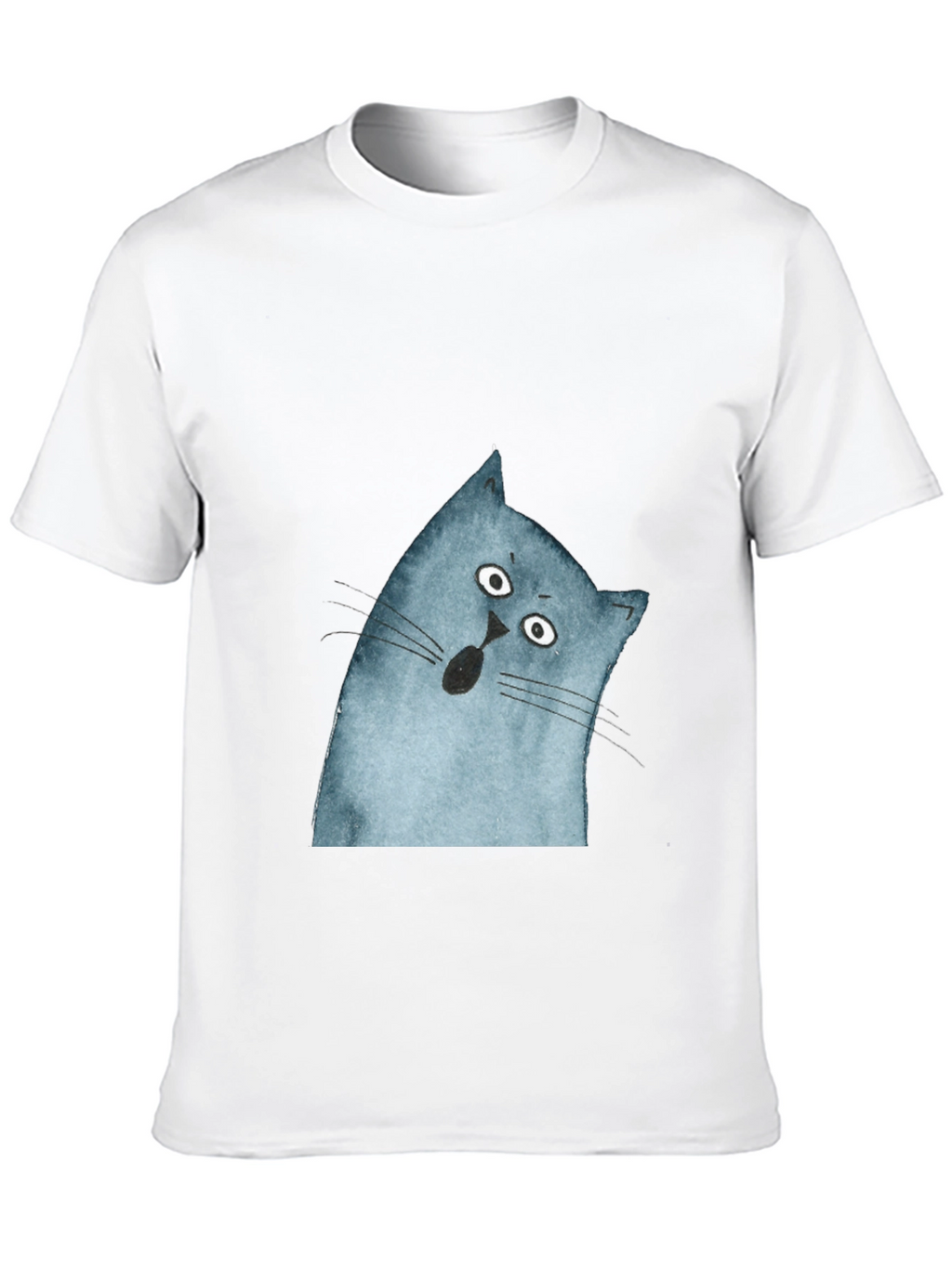 Surprised Cat Graphic Tee - Black Cotton Casual Top