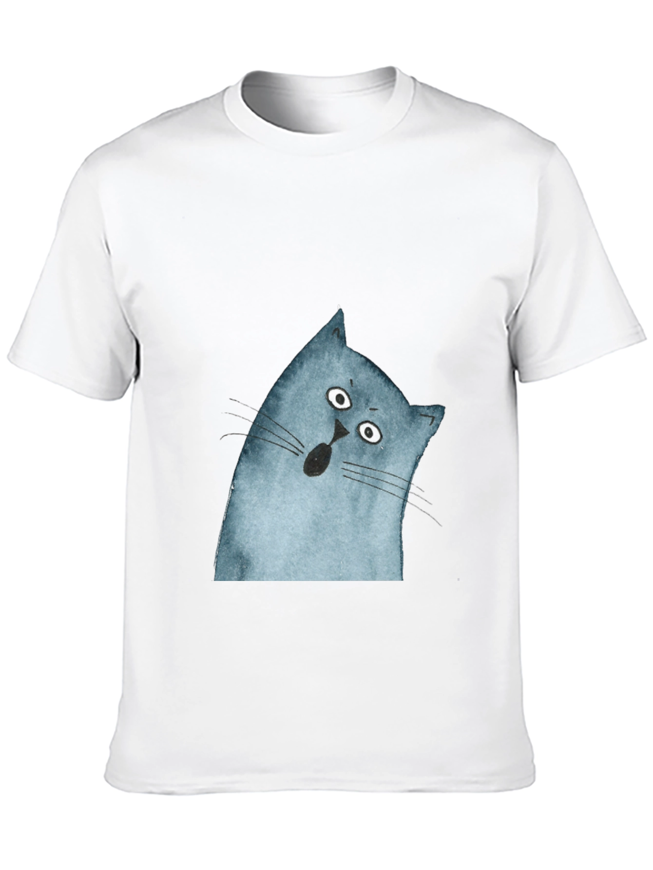 Surprised Cat Graphic Tee - Black Cotton Casual Top