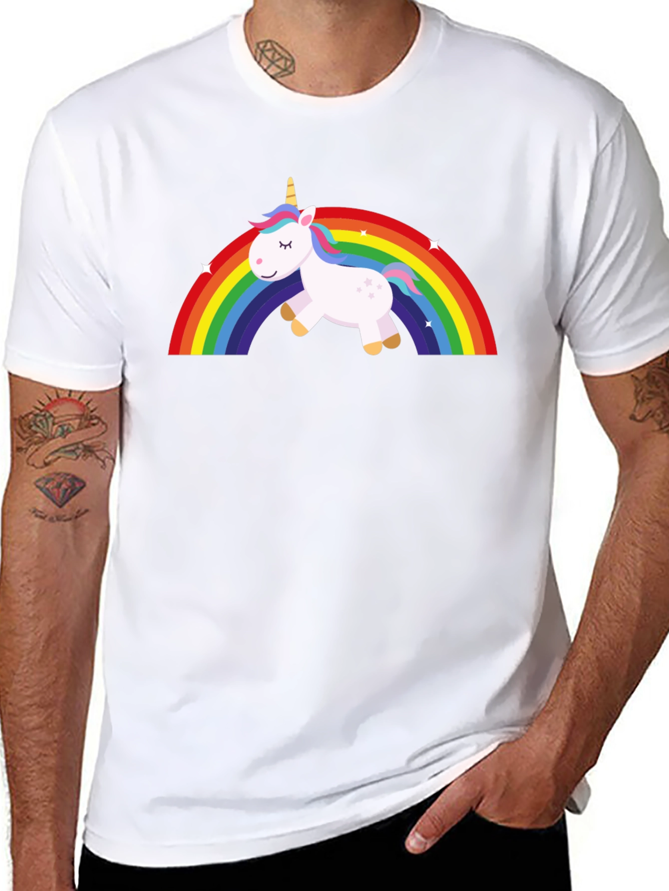 Unicorn Rainbow Graphic Tee - Black Cotton T-Shirt