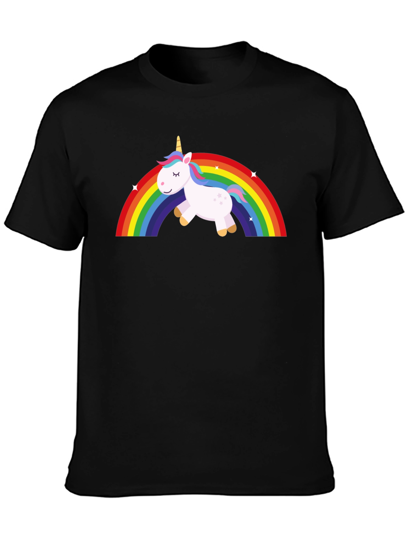 Unicorn Rainbow Graphic Tee - Black Cotton T-Shirt