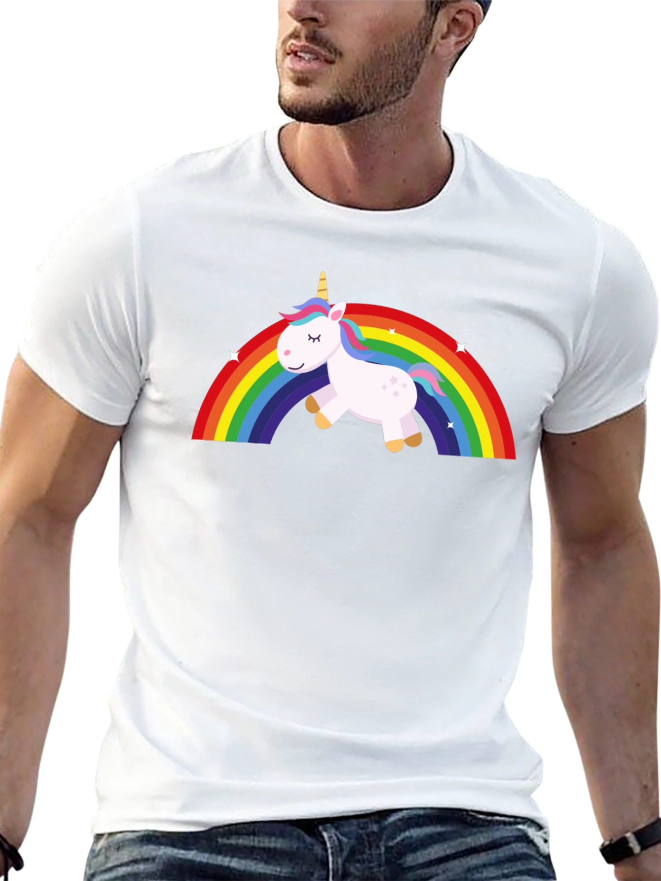 Unicorn Rainbow Graphic Tee - Black Cotton T-Shirt
