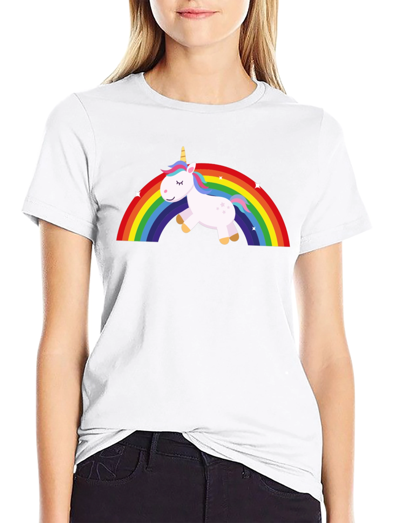 Unicorn Rainbow Graphic Tee - Black Cotton T-Shirt