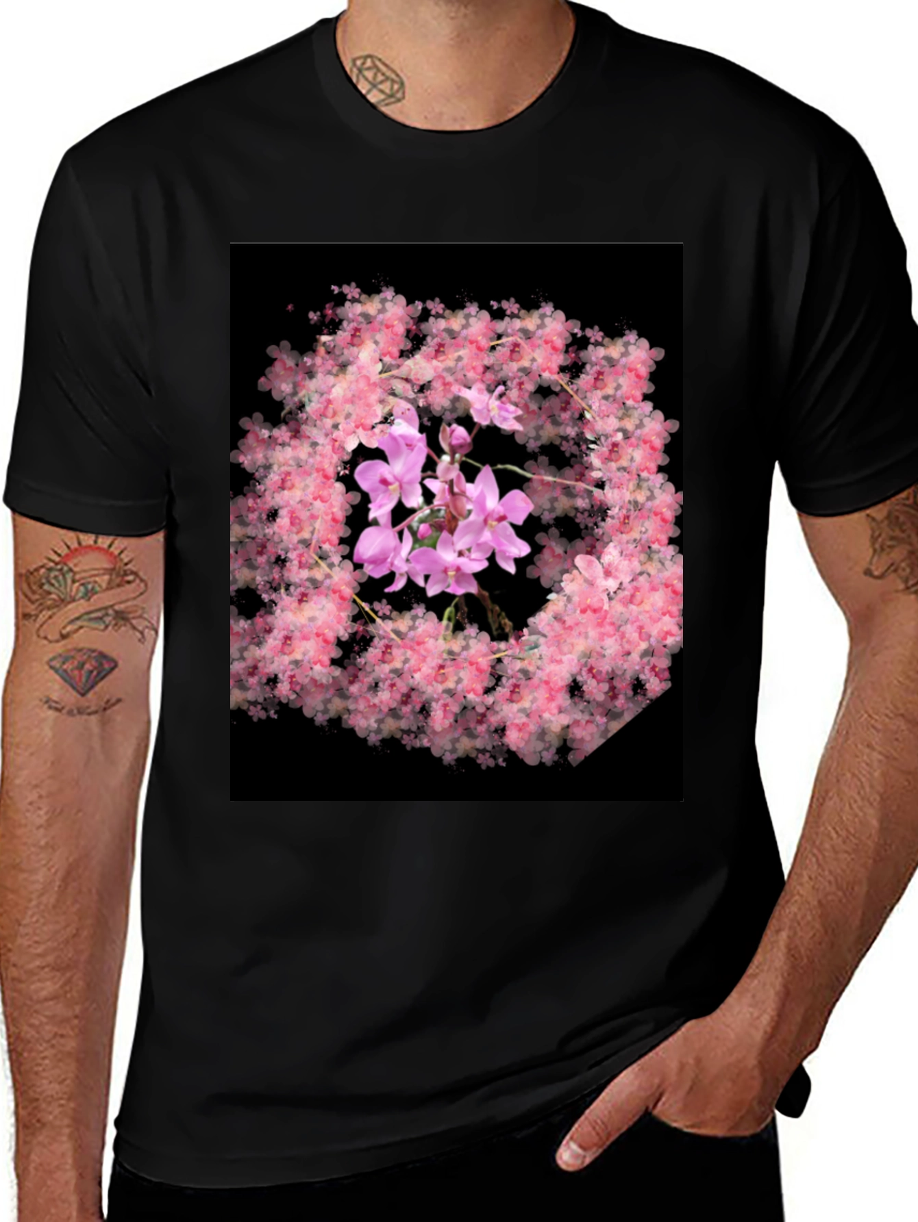Floral Orchid Black T-Shirt