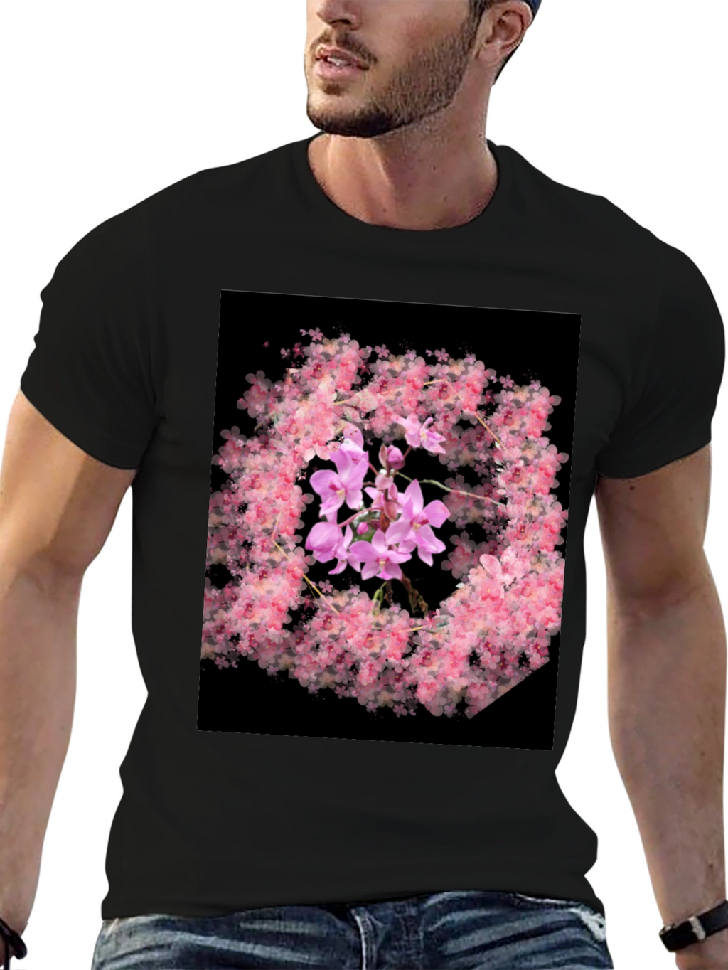 Floral Orchid Black T-Shirt