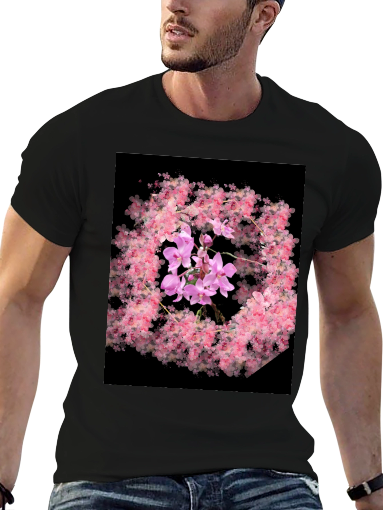 Floral Orchid Black T-Shirt