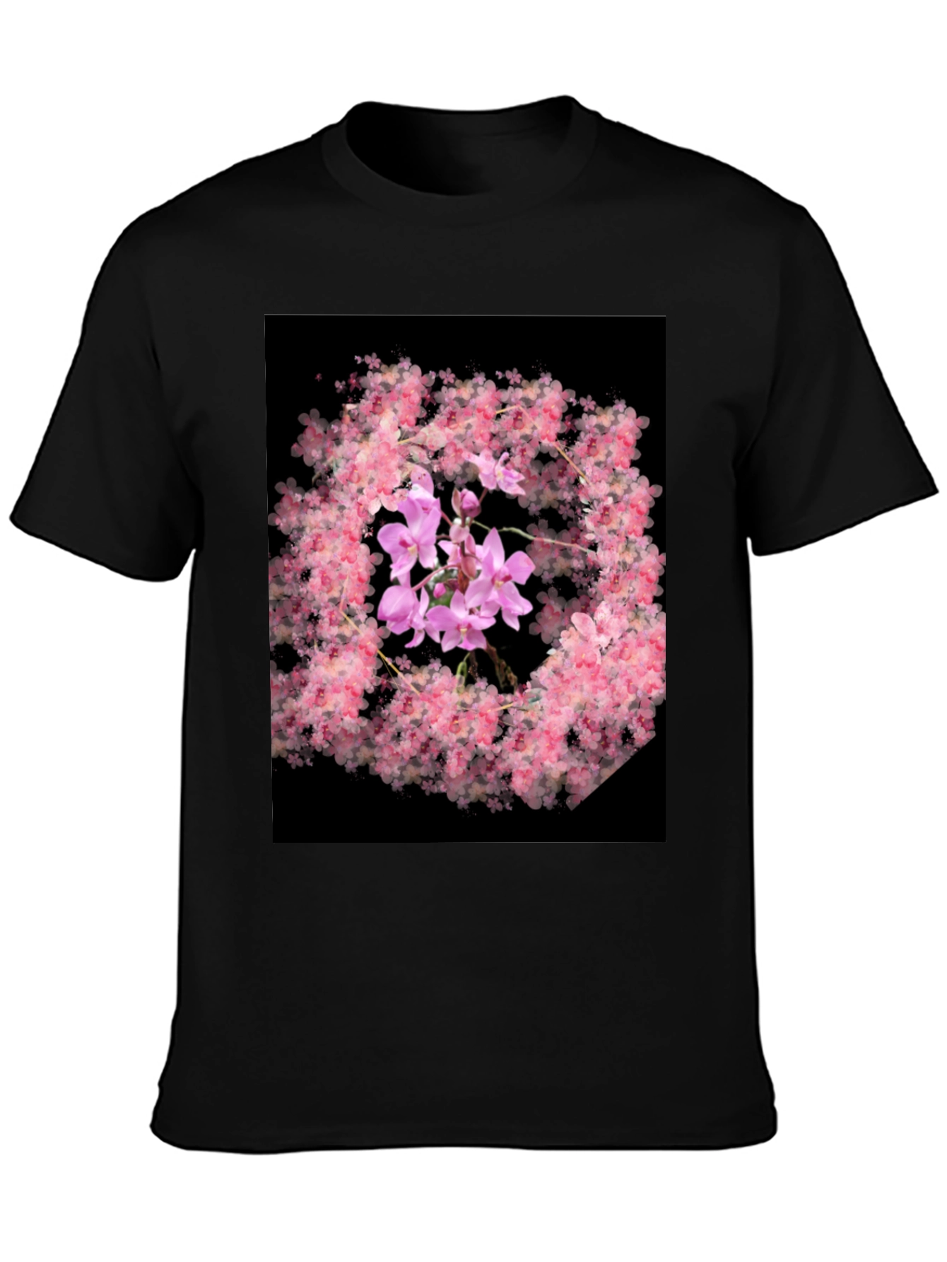 Floral Orchid Black T-Shirt