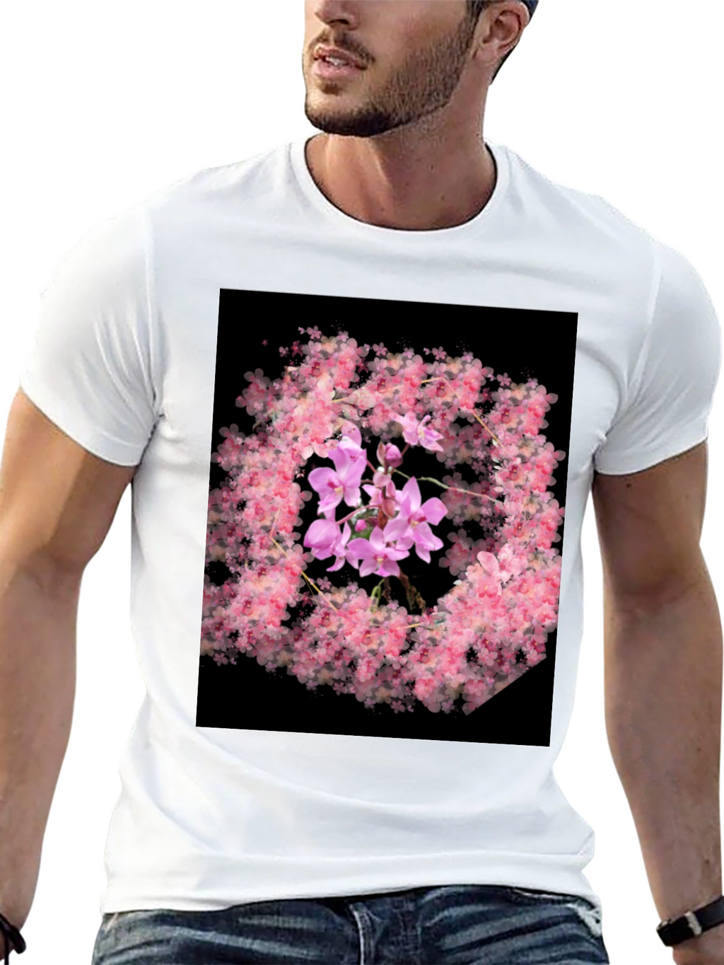 Floral Orchid Black T-Shirt