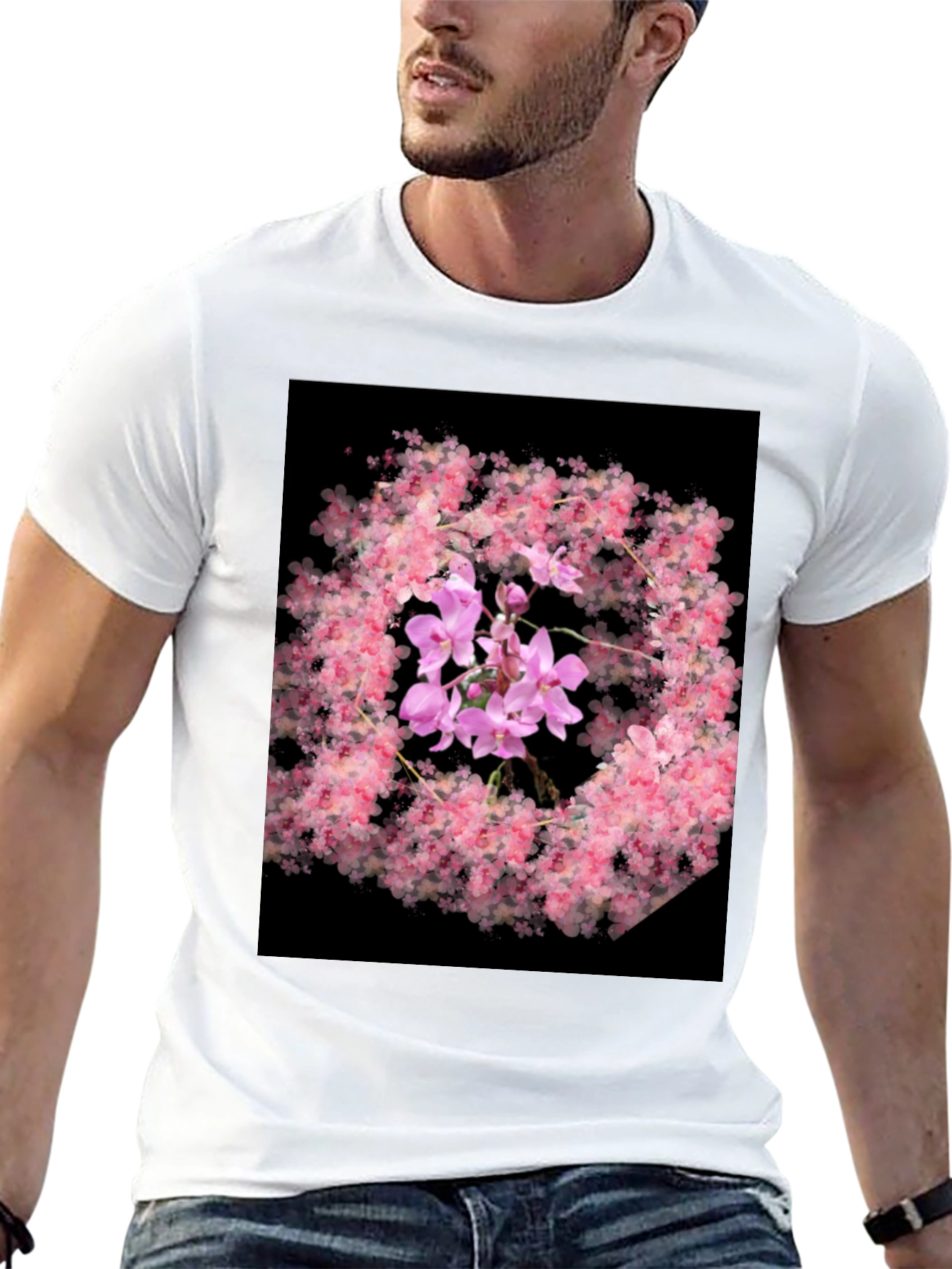Floral Orchid Black T-Shirt