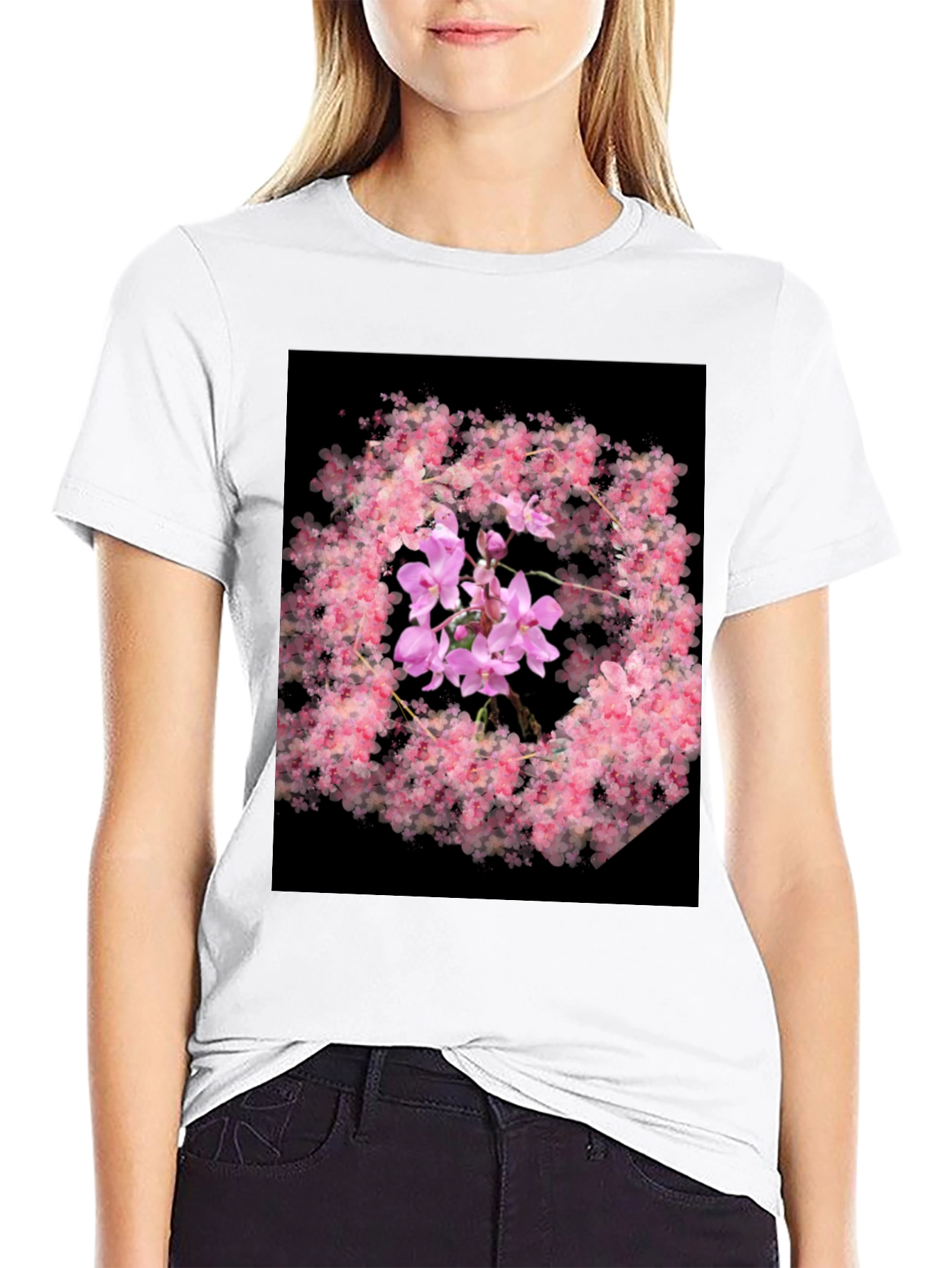 Floral Orchid Black T-Shirt