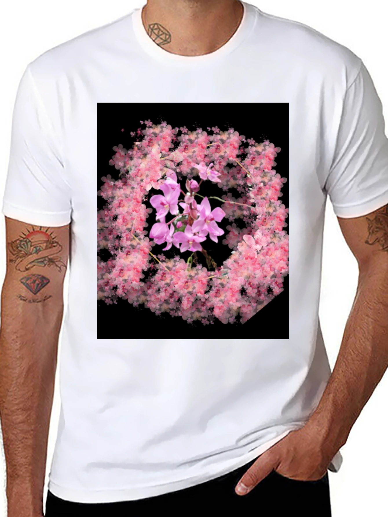 Floral Orchid Black T-Shirt