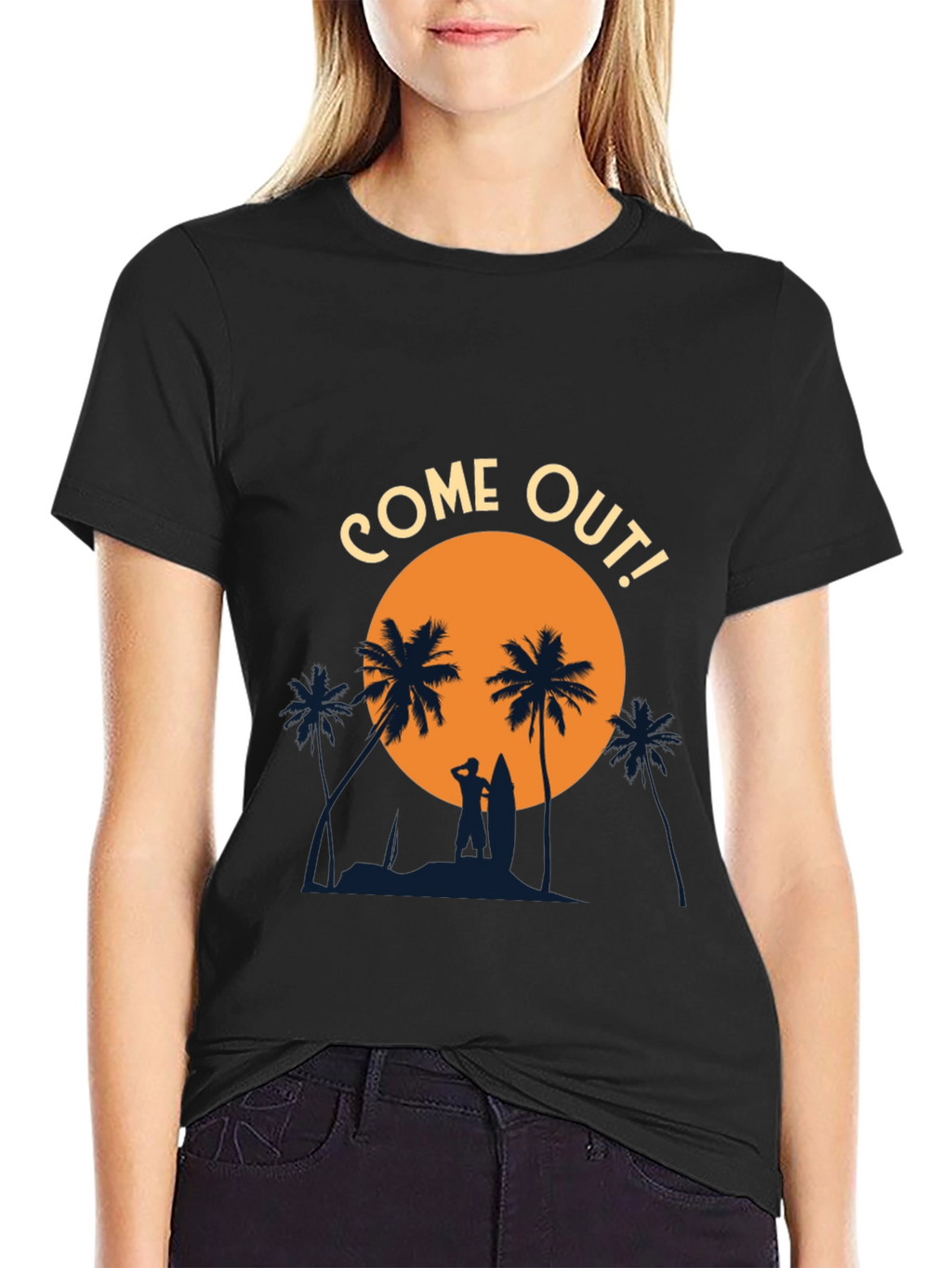 Come Out! Black Graphic Tee - Beach Vibes