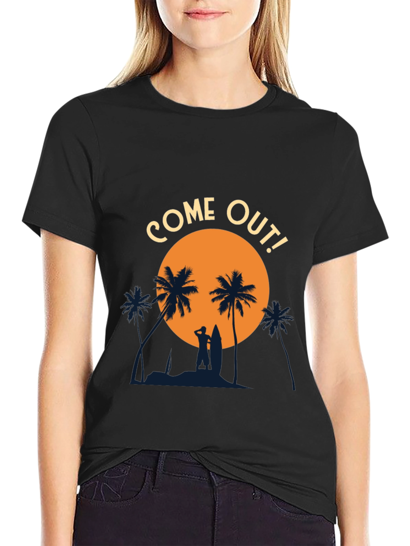 Come Out! Black Graphic Tee - Beach Vibes