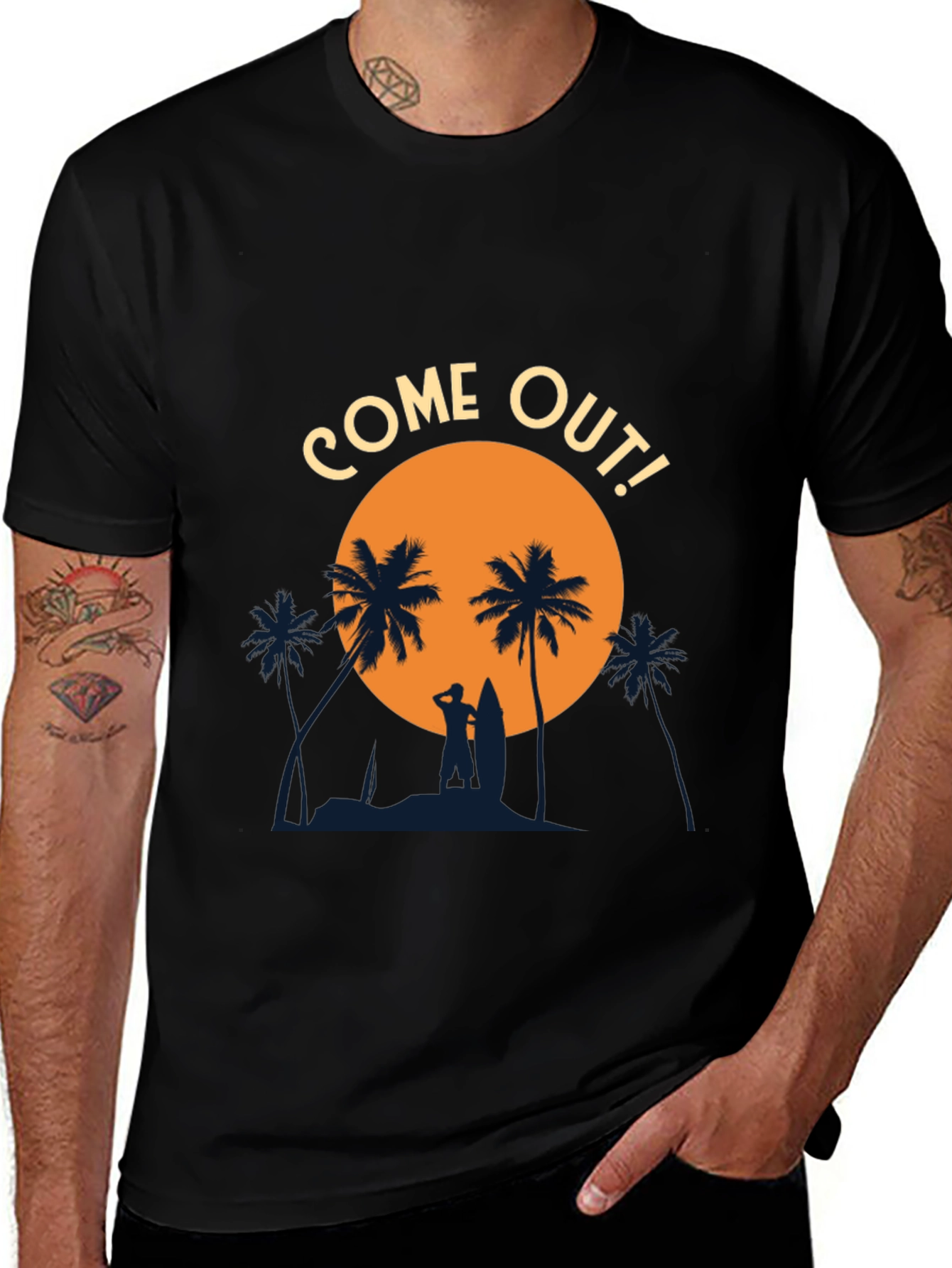 Come Out! Black Graphic Tee - Beach Vibes