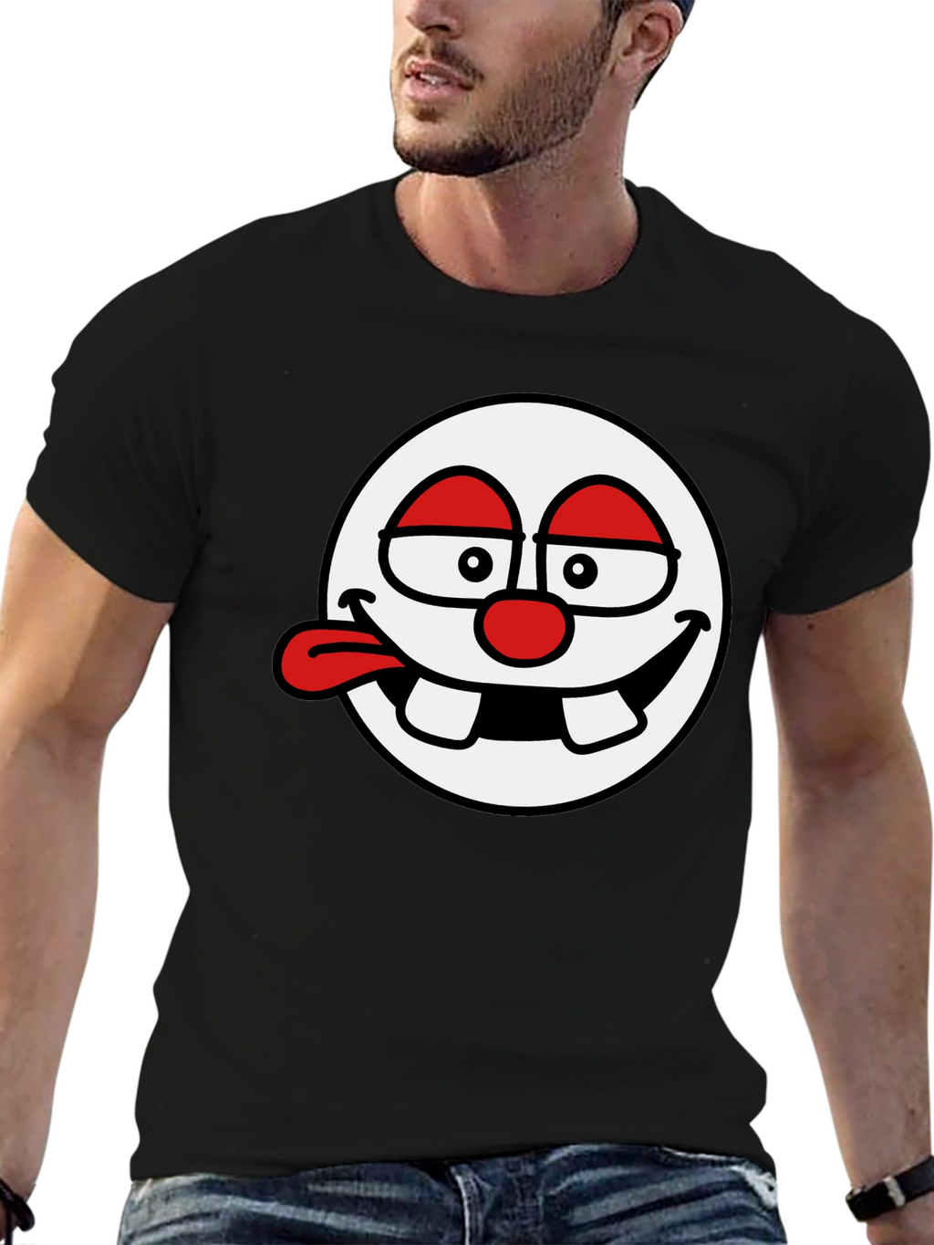Funny Face Graphic Tee - Black Cotton T-Shirt