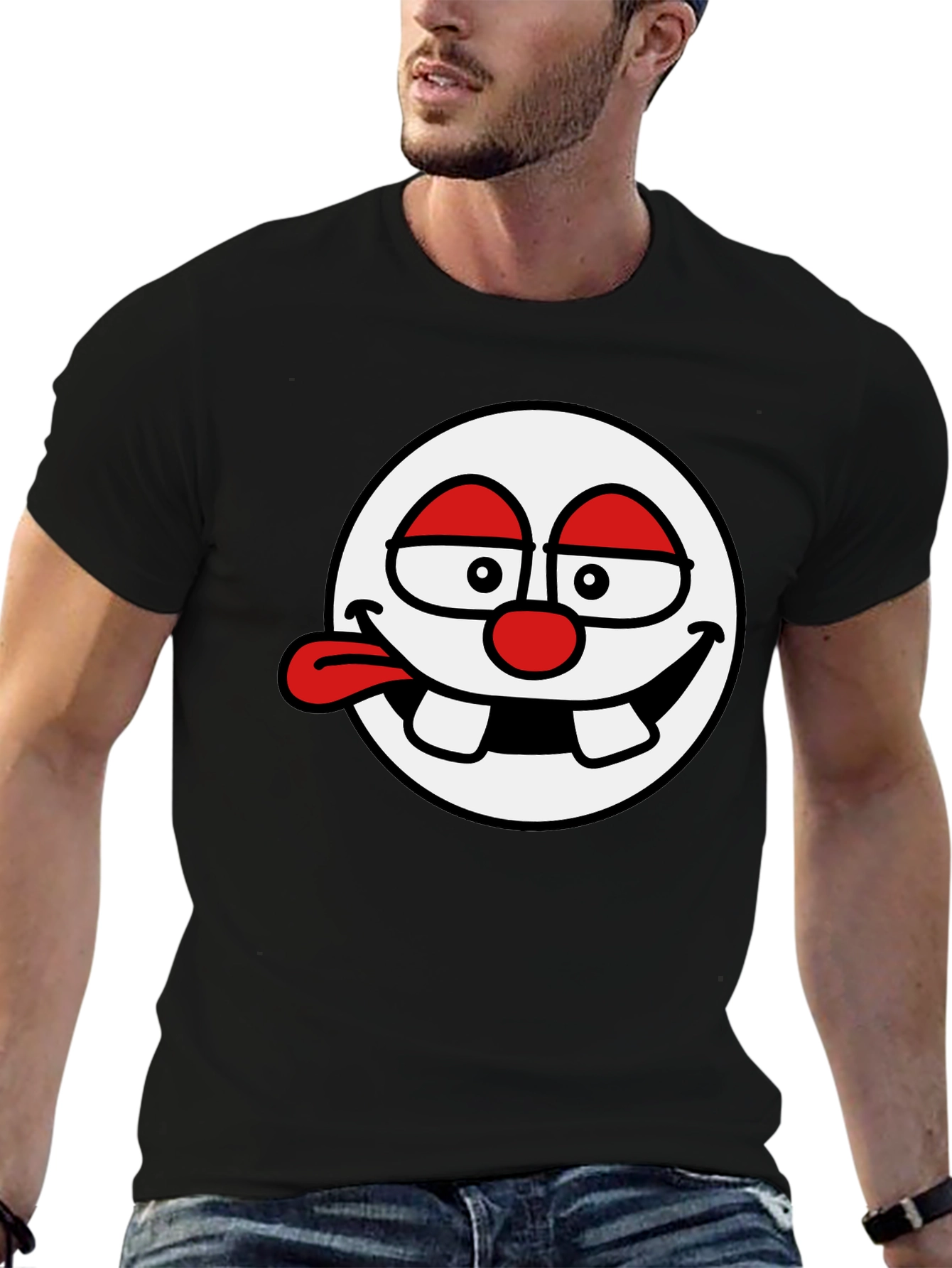 Funny Face Graphic Tee - Black Cotton T-Shirt