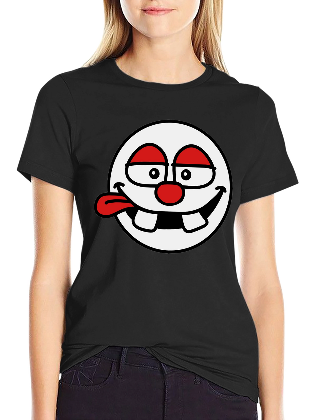 Funny Face Graphic Tee - Black Cotton T-Shirt
