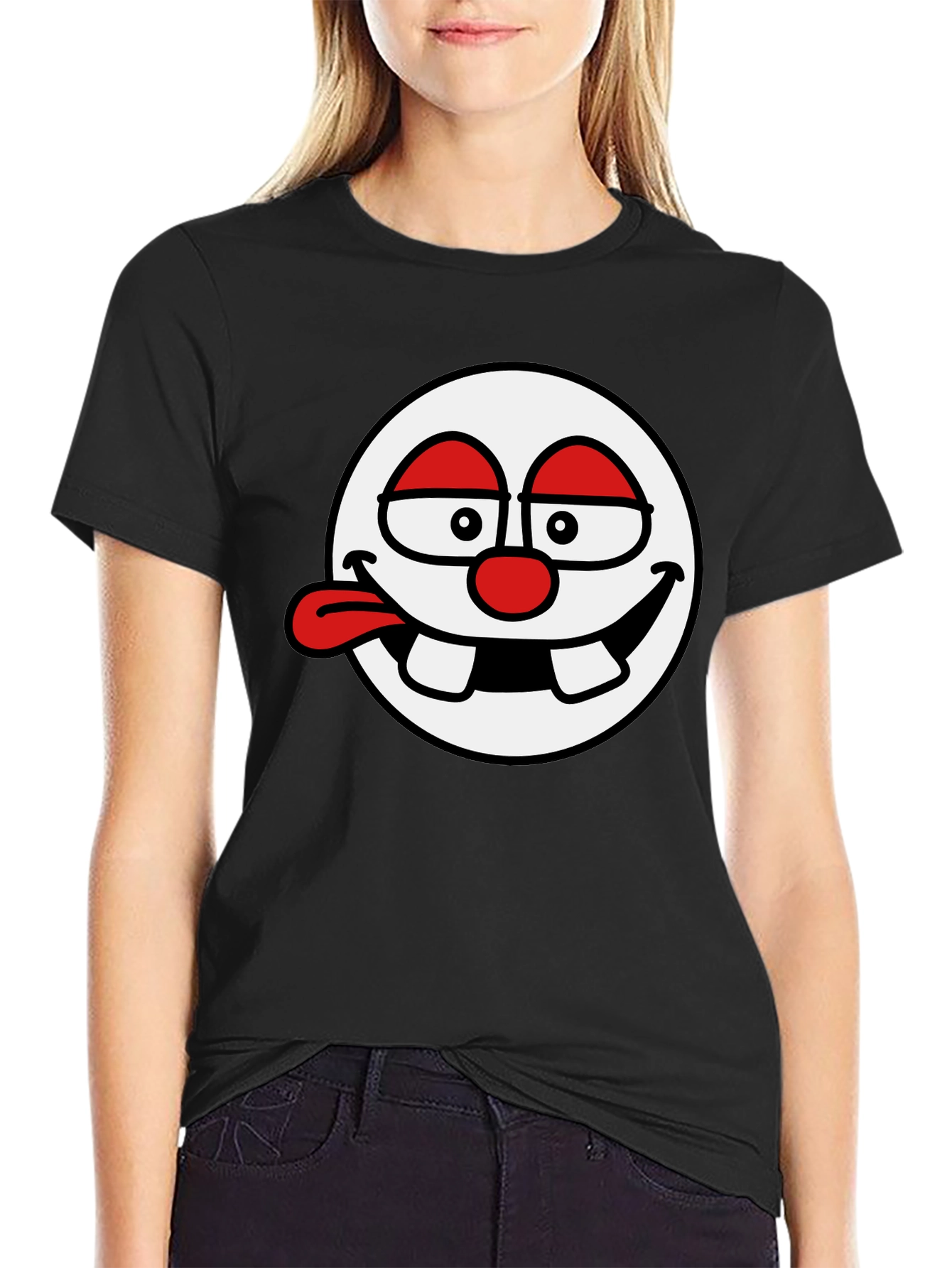 Funny Face Graphic Tee - Black Cotton T-Shirt