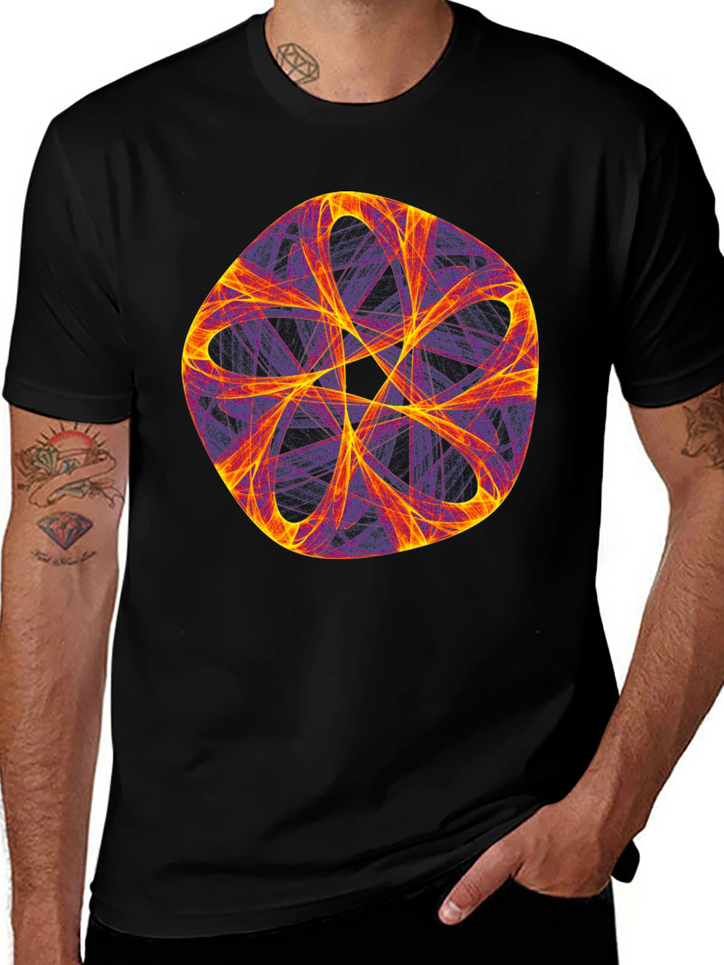 Abstract Geometric Graphic Tee - Bold Black