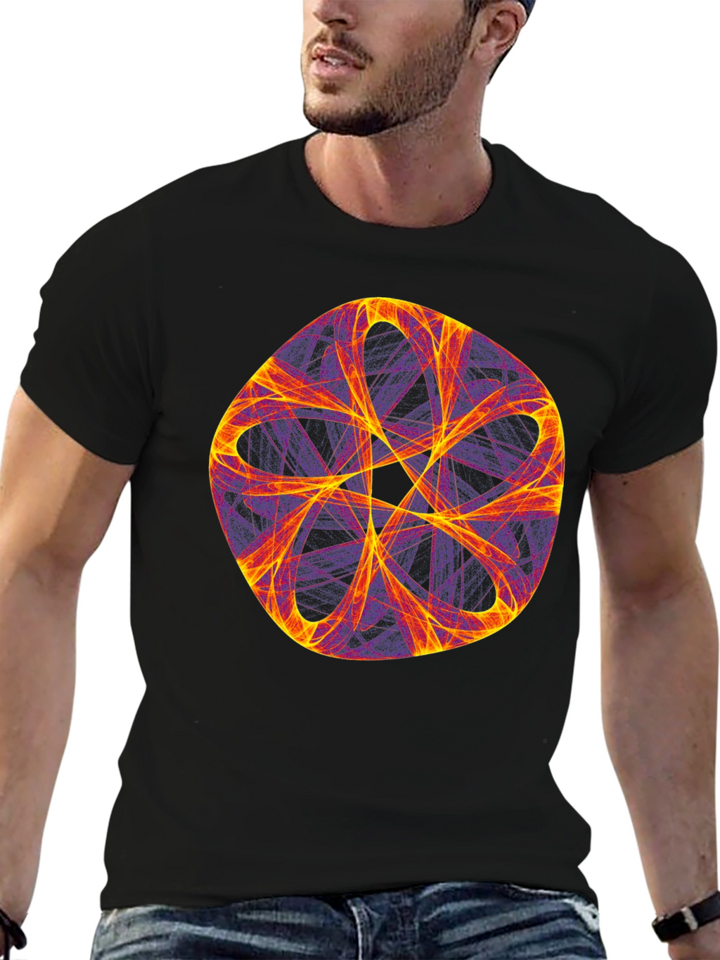 Abstract Geometric Graphic Tee - Bold Black