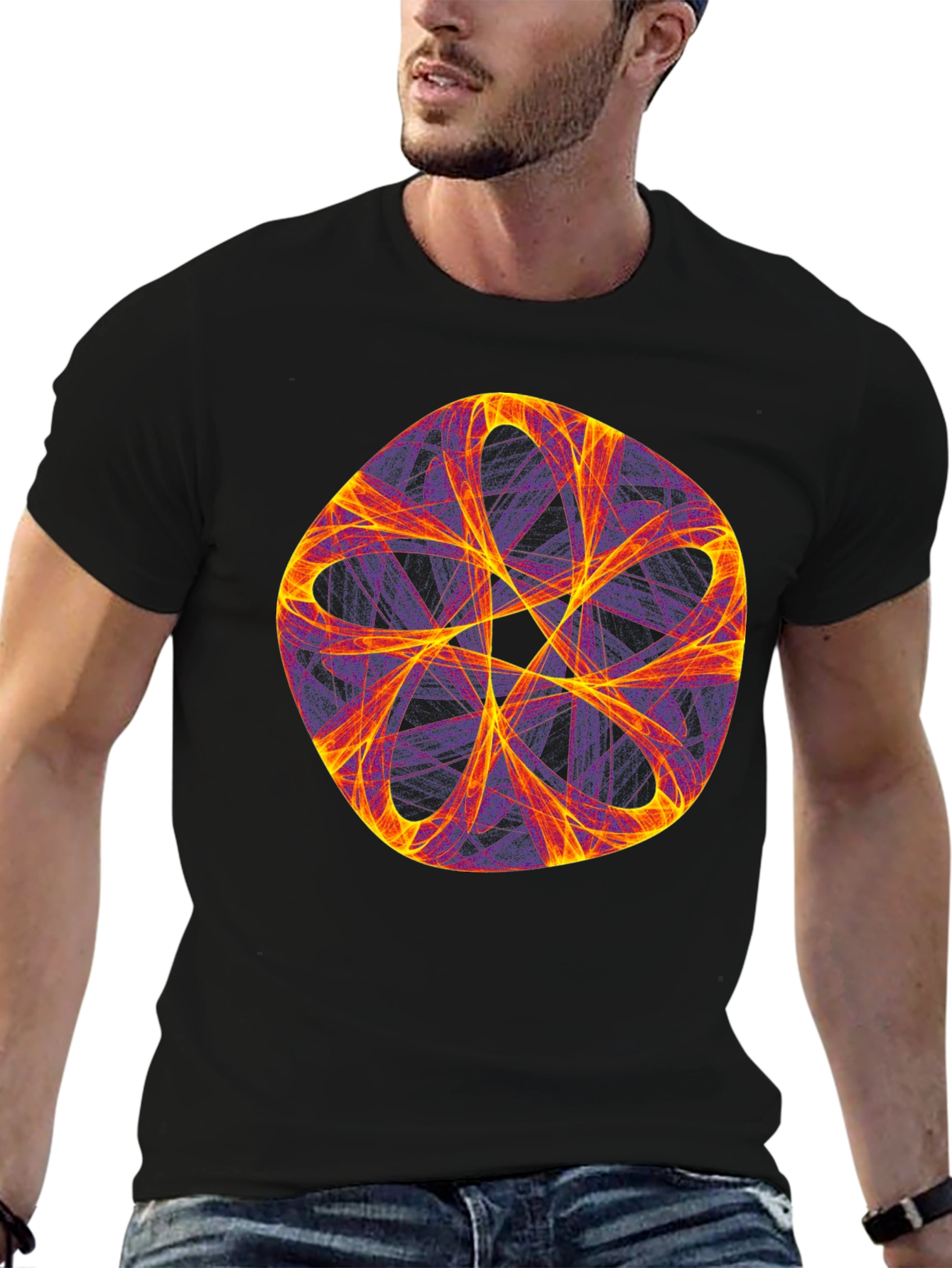 Abstract Geometric Graphic Tee - Bold Black