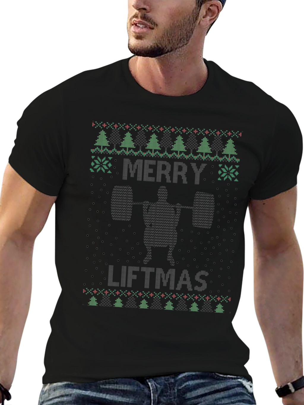 Merry Liftmas Ugly Christmas T-Shirt - Black
