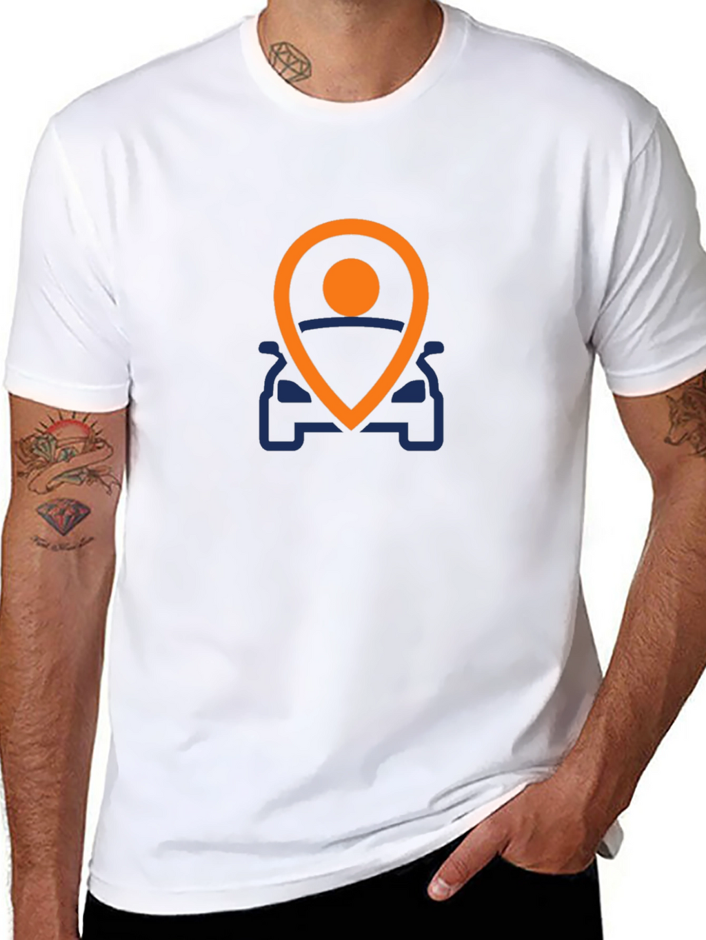 Mens Black T-Shirt with Car Location Graphic
