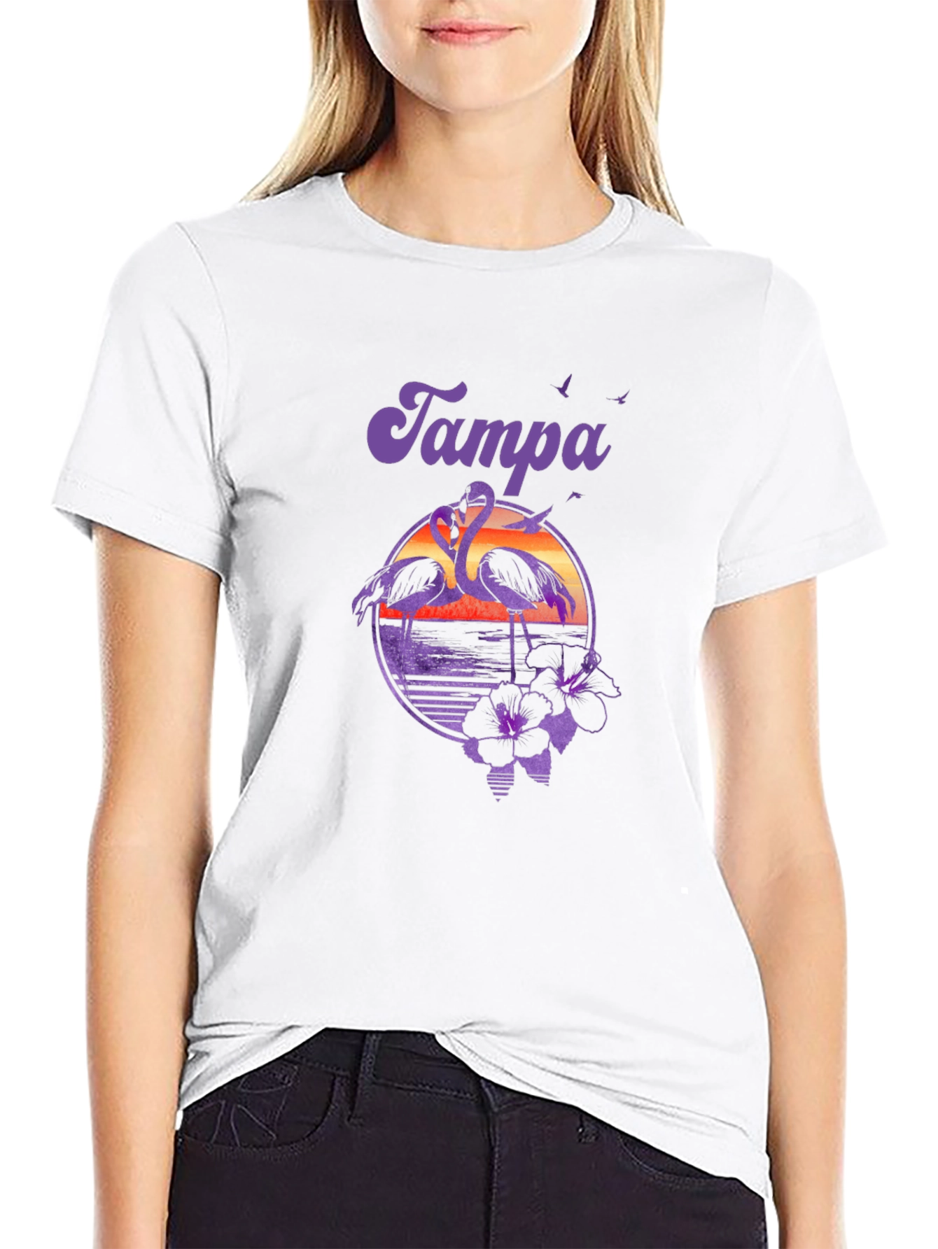 Tampa Flamingo Sunset Graphic Tee - Black