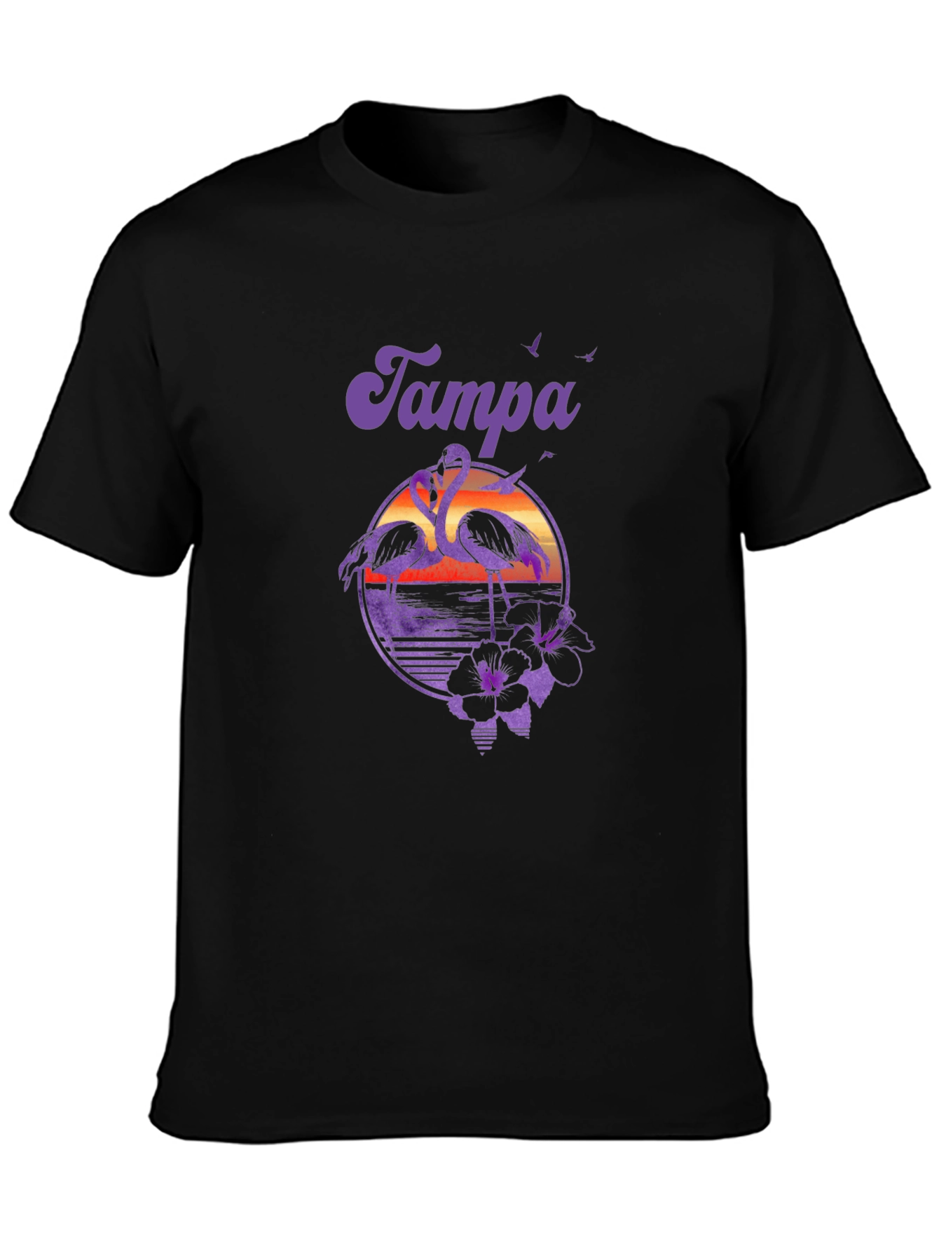 Tampa Flamingo Sunset Graphic Tee - Black