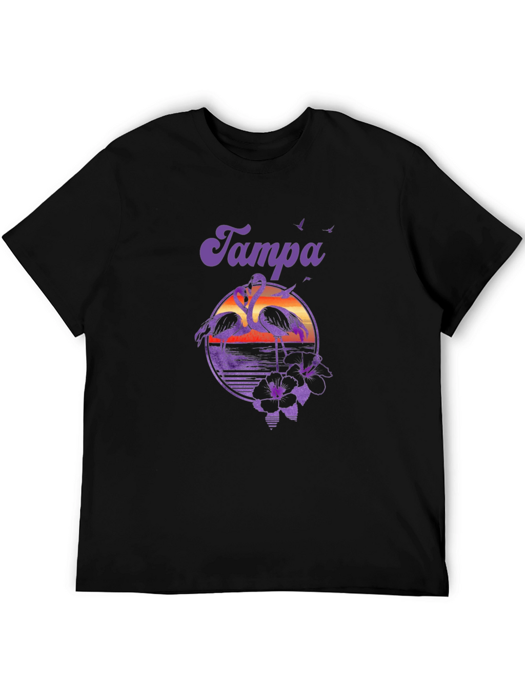 Tampa Flamingo Sunset Graphic Tee - Black