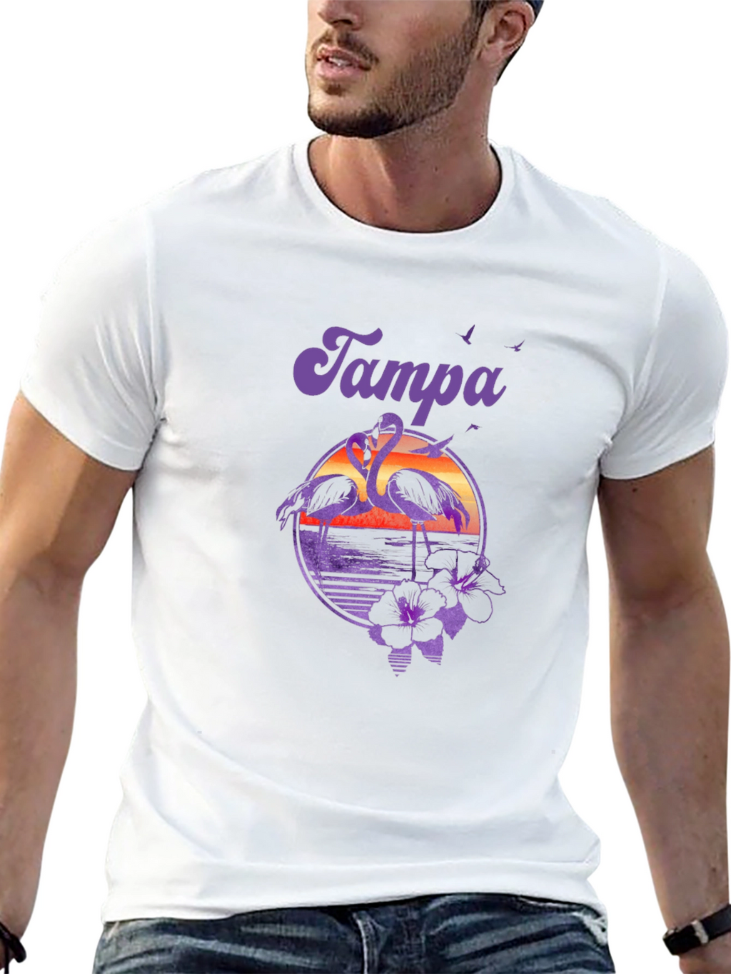 Tampa Flamingo Sunset Graphic Tee - Black