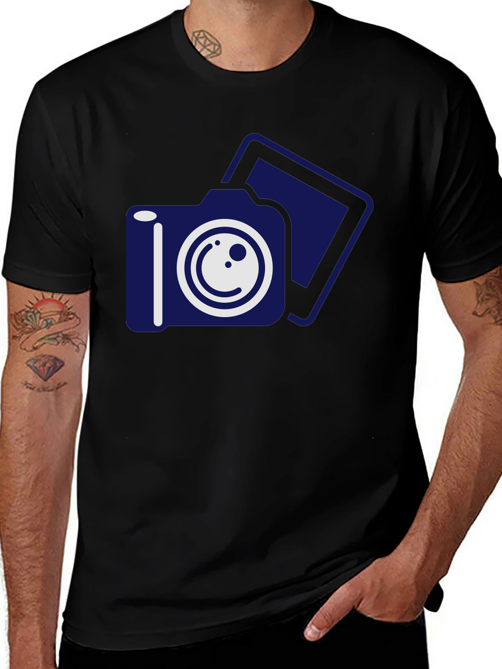 Camera Graphic Print Black T-Shirt