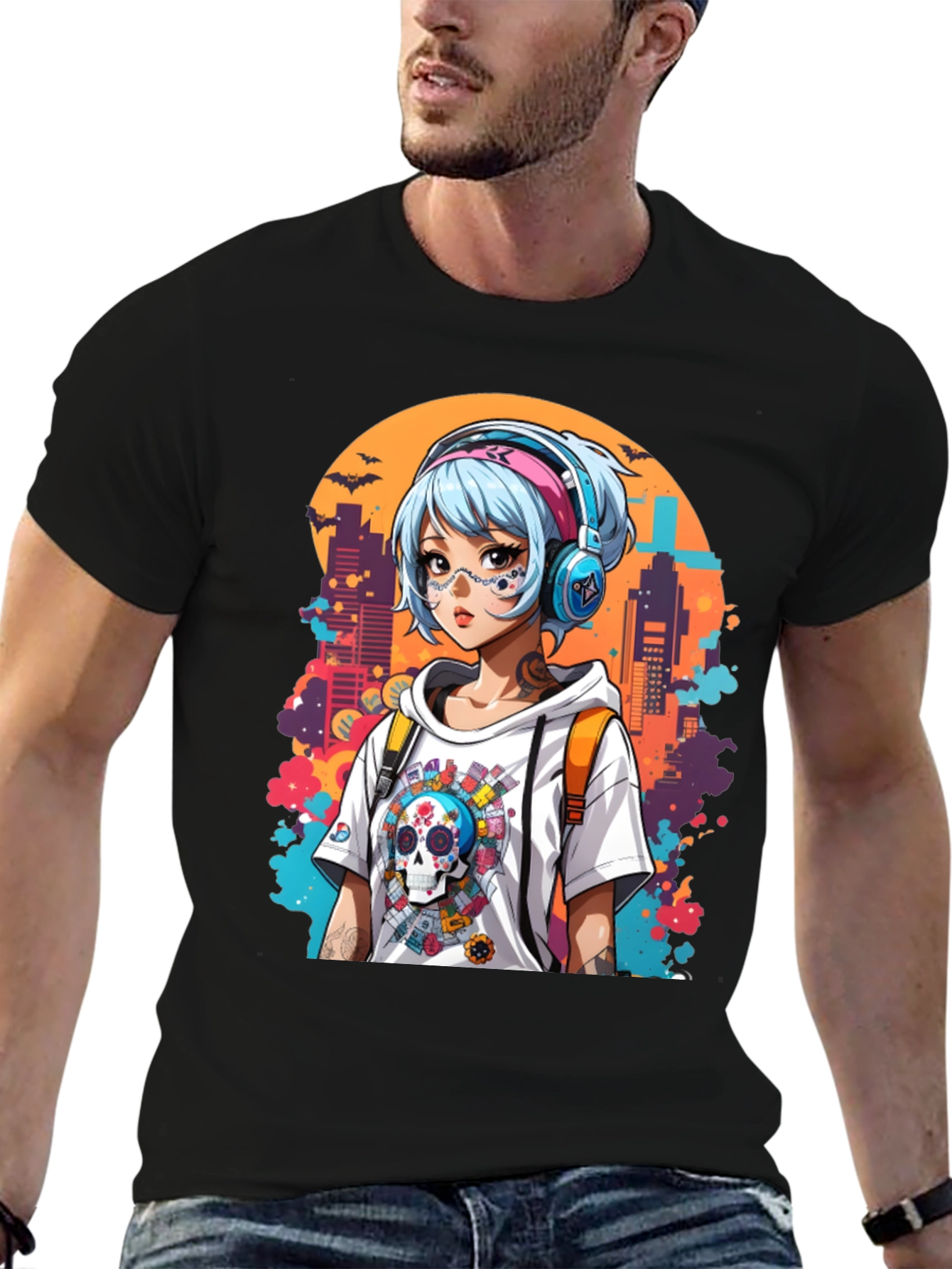 Anime Girl Graphic Tee - Urban Day of the Dead