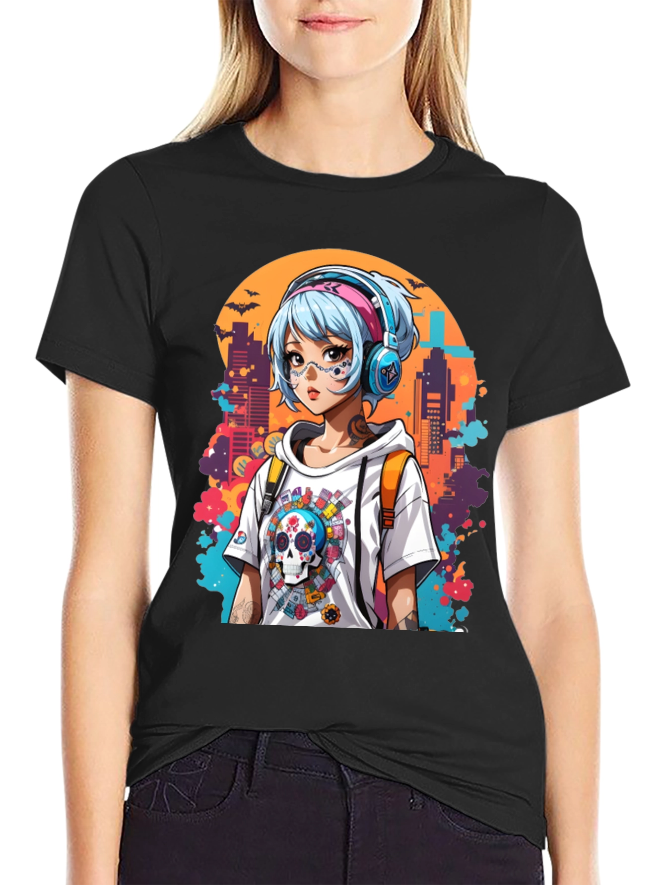 Anime Girl Graphic Tee - Urban Day of the Dead