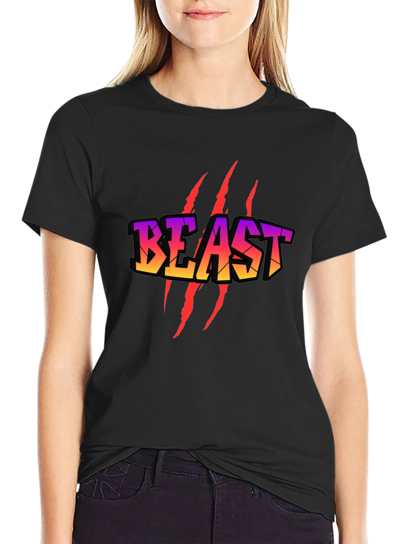 Beast Graphic T-Shirt - Black Crew Neck Tee